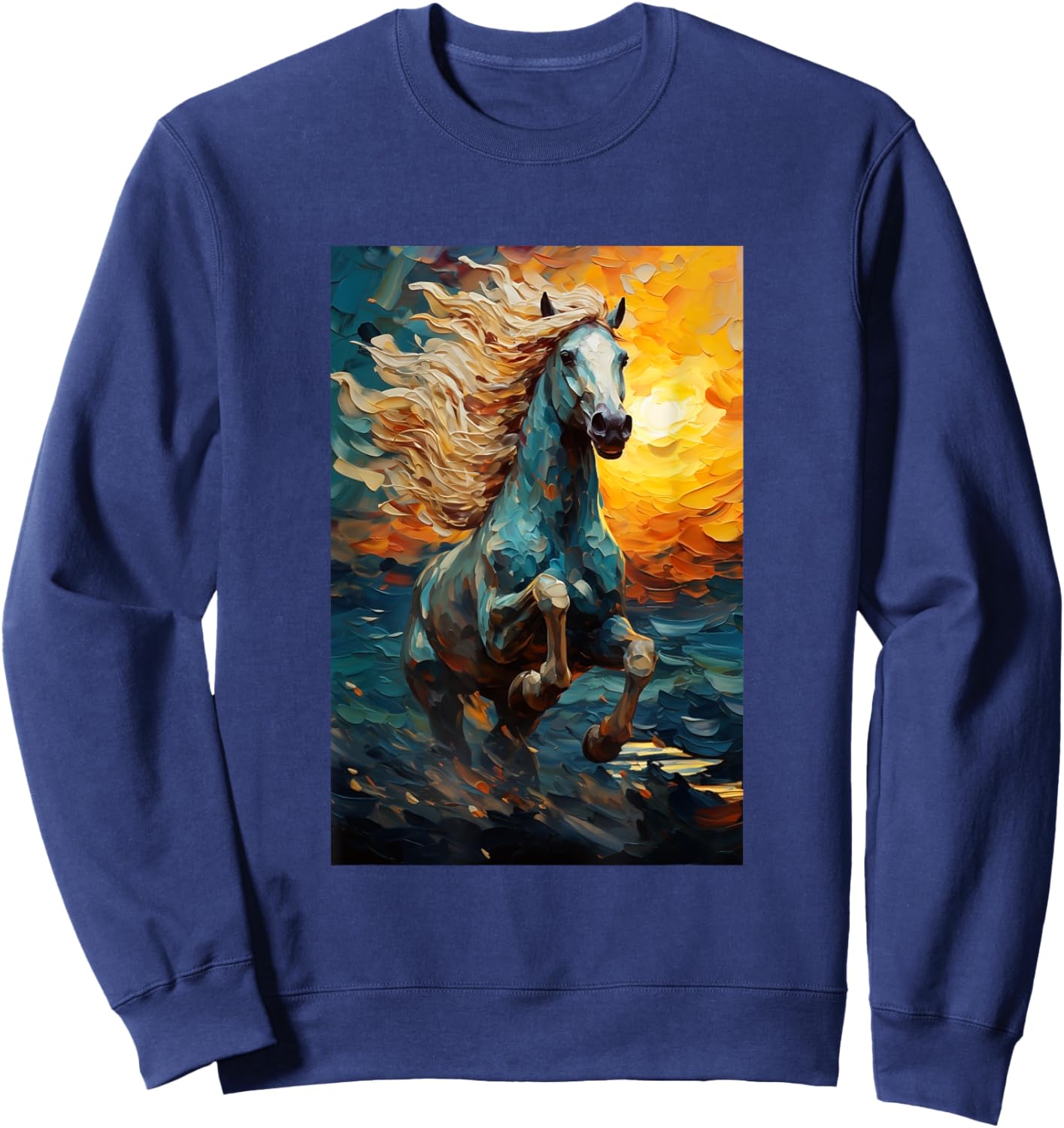Horse Equestrian Riding - Van Gogh Style - Starry Night Sweatshirt - Sweatshirt | Navy