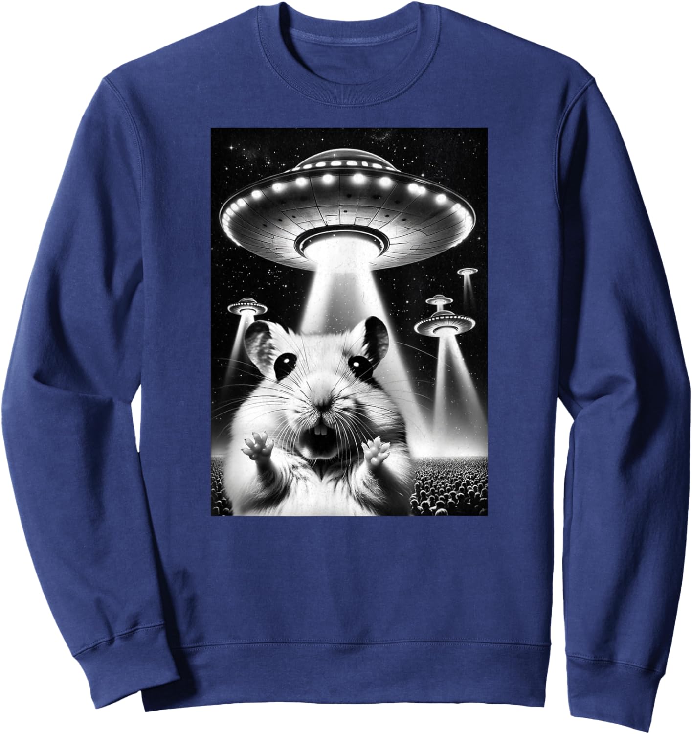 Hamster UFO | Funny Invasion Meme Alien Hamster UFO Selfie Sweatshirt - Sweatshirt | Navy