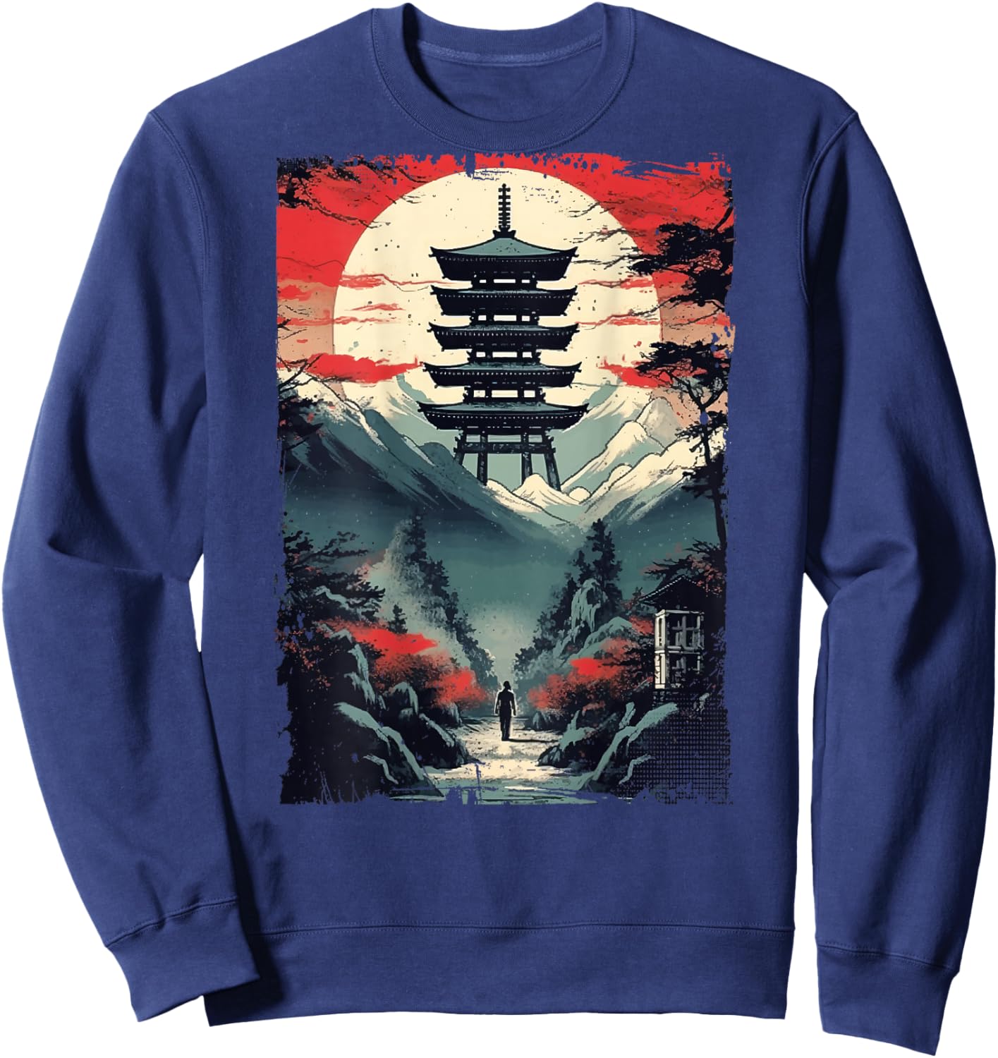 Japanese men walking Woodblock Art Spiritual (ART BACK) Sweatshirt - Sweatshirt | Navy