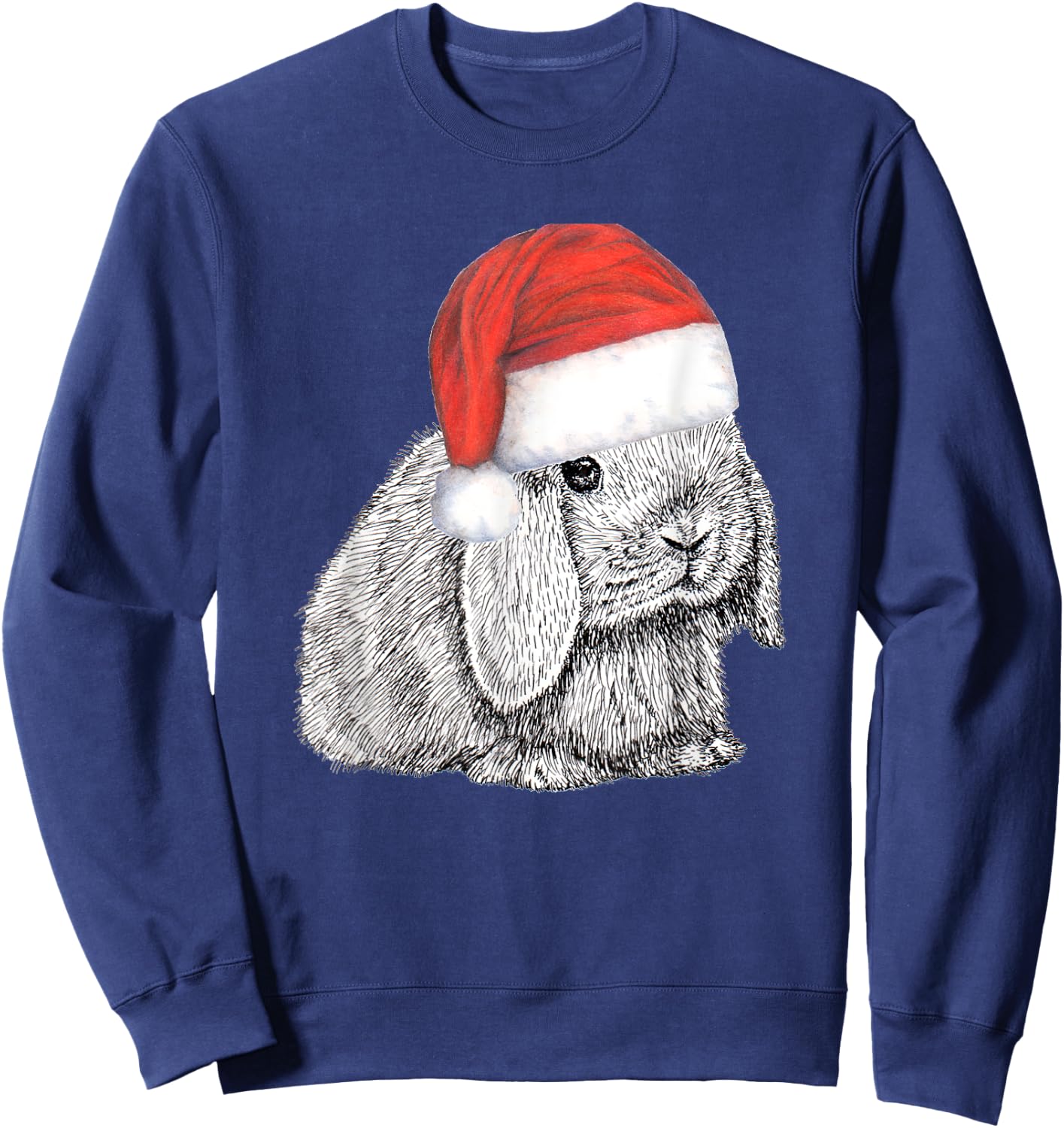 Dwarf Lop Eared Bunny Rabbit In Santa Claus Christmas Hat Sweatshirt - Sweatshirt | Navy