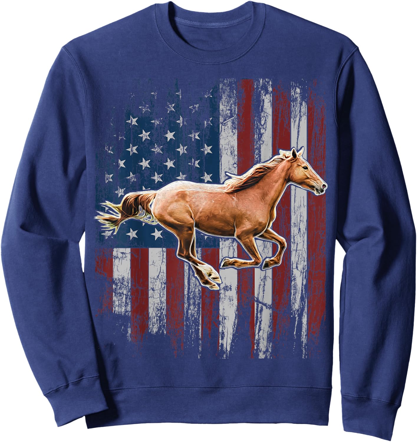 Patriotic Horse American Flag Horseback Riding Farm Gift Sweatshirt - Sweatshirt | Navy