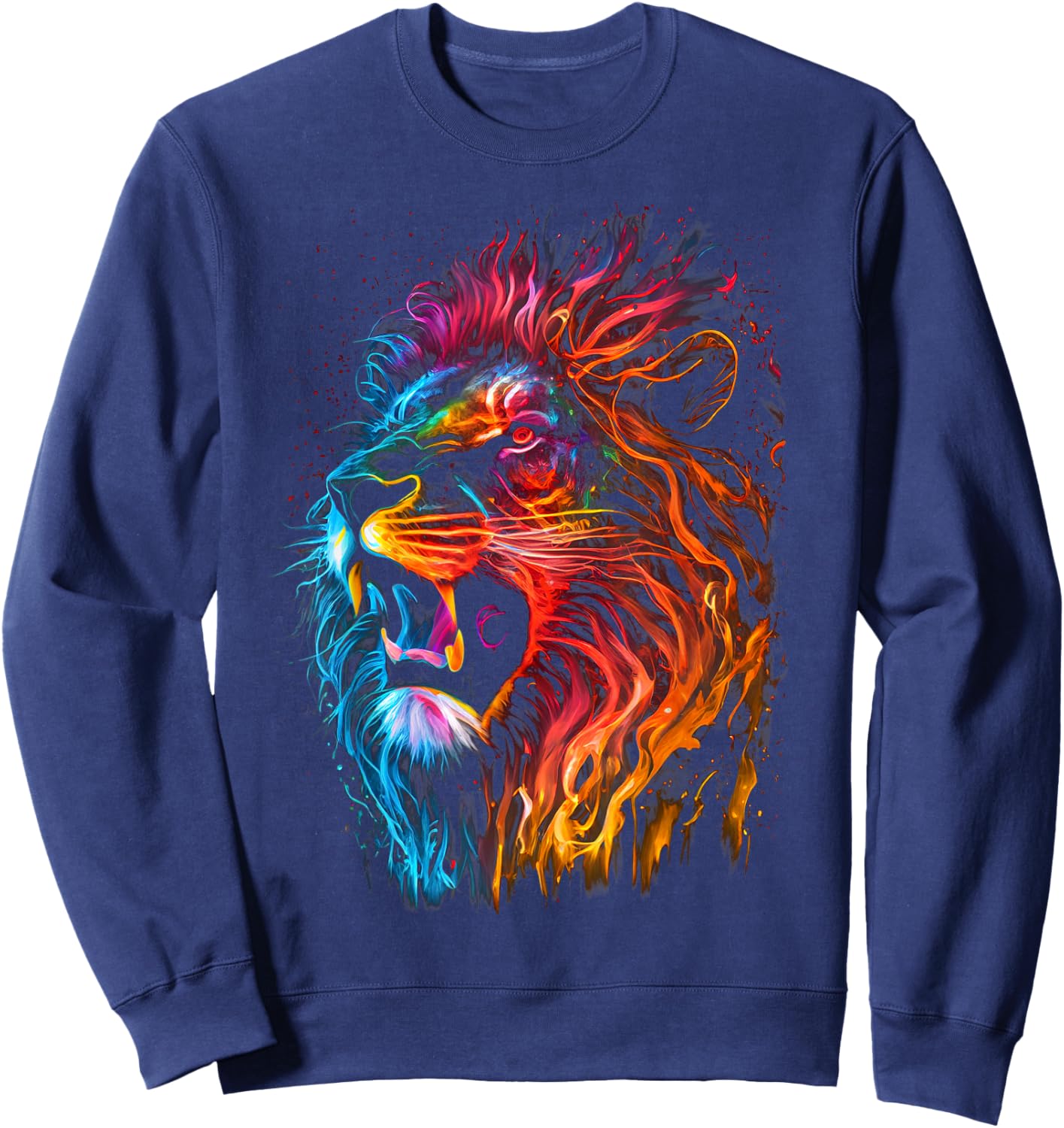 Fire of God, lion Animal roaring lion workout positive Sweatshirt - Sweatshirt | Navy