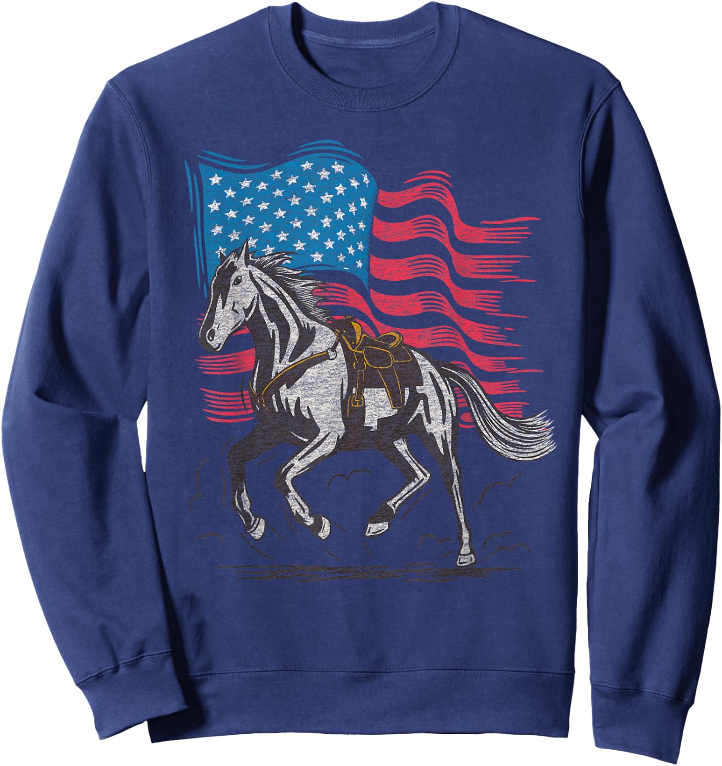 Cartba Horse Co. Horse Lover Equestrian American Flag Vintage Graphic Sweatshirt - Sweatshirt | Navy