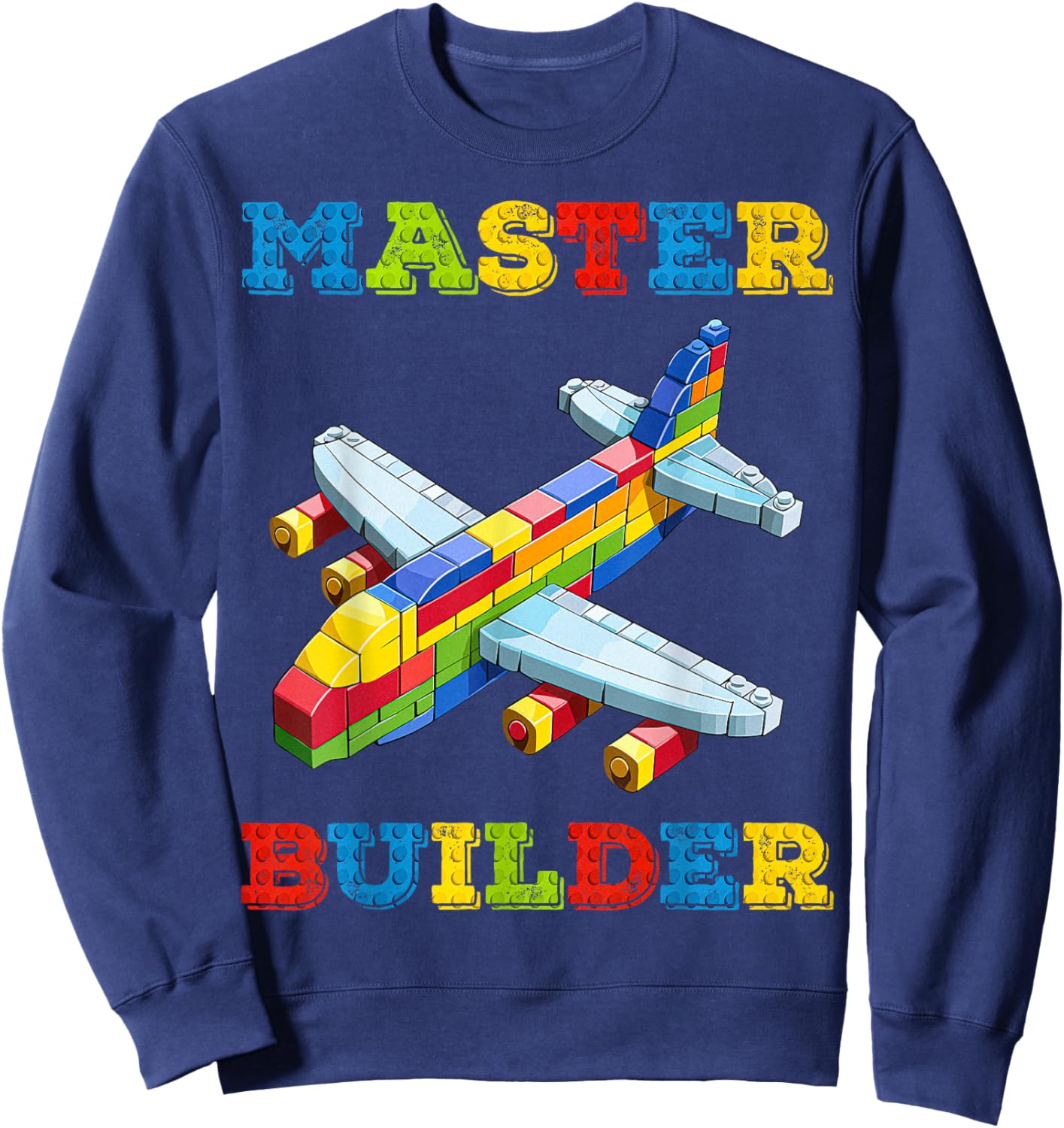 Cute Master Builder Kids Building Blocks Toy Plane Lover Sweatshirt - Sweatshirt | Navy