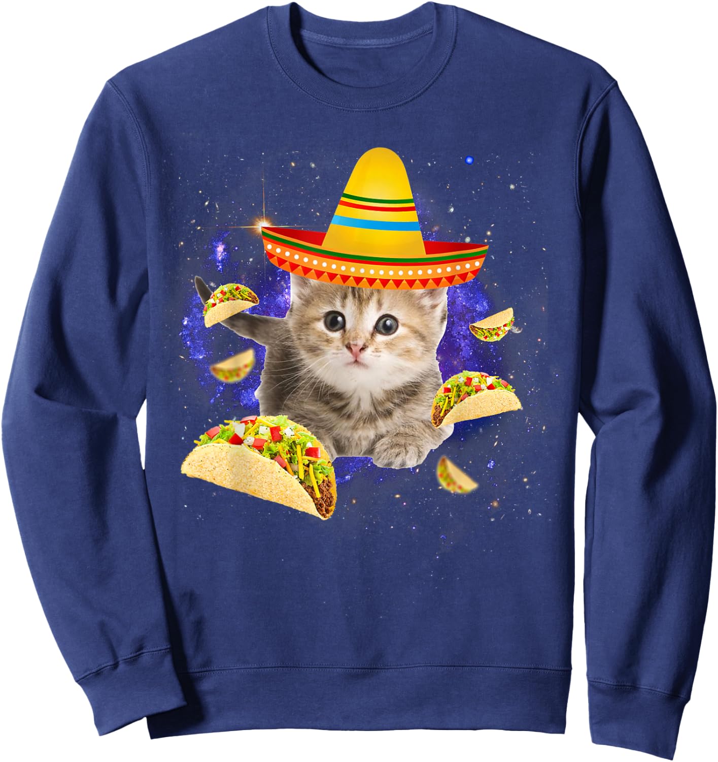 Taco Cat Galaxy Mexican Cat Cinco de Mayo Women Kids Sweatshirt - Sweatshirt | Navy