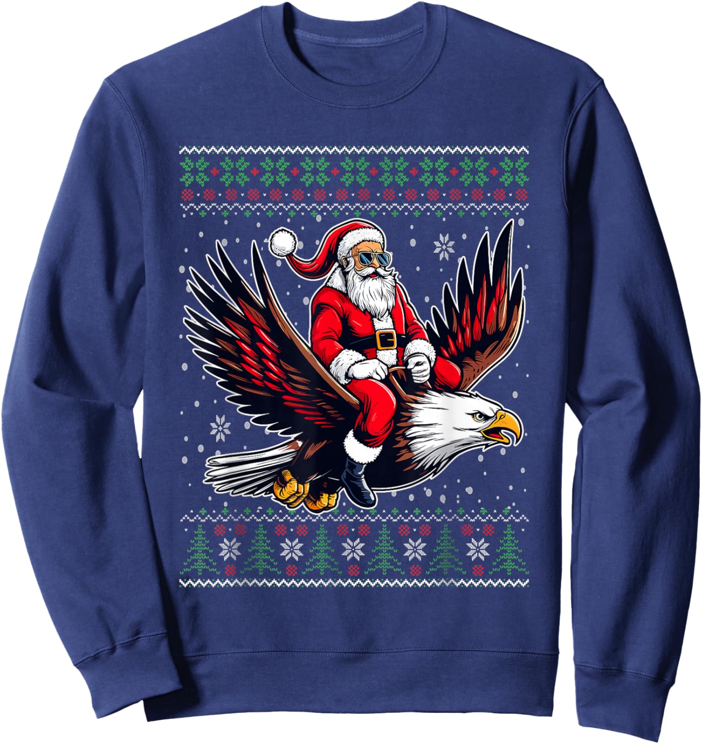 Christmas Santa Riding Eagle Ugly Christmas Sweater Sweatshirt - Sweatshirt | Navy