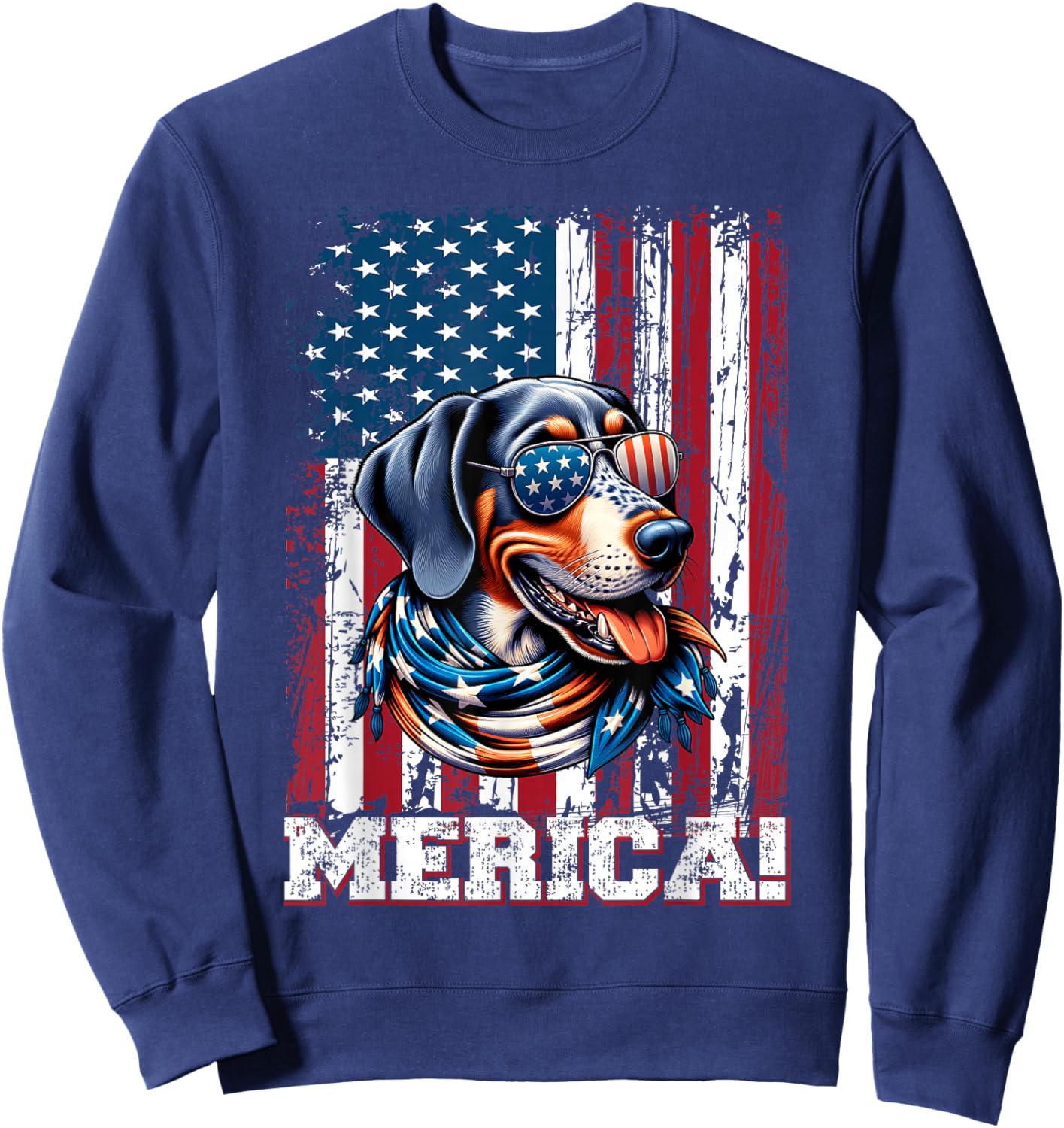 Bluetick Coonhound Dog Lover US Flag 4th Of July Patriotic Sweatshirt - Sweatshirt | Navy