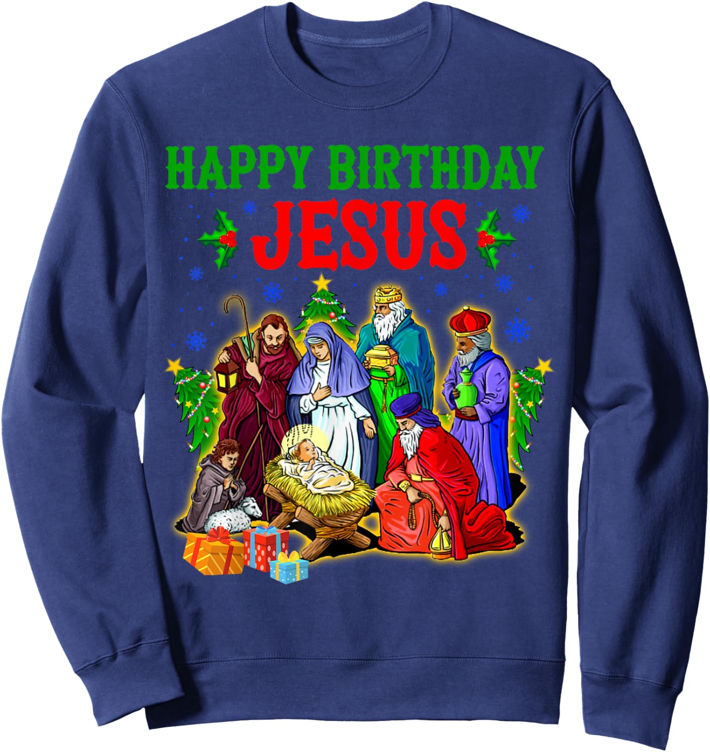 Merry Christmas Christian Happy Birthday Jesus Christ Xmas Sweatshirt - Sweatshirt | Navy