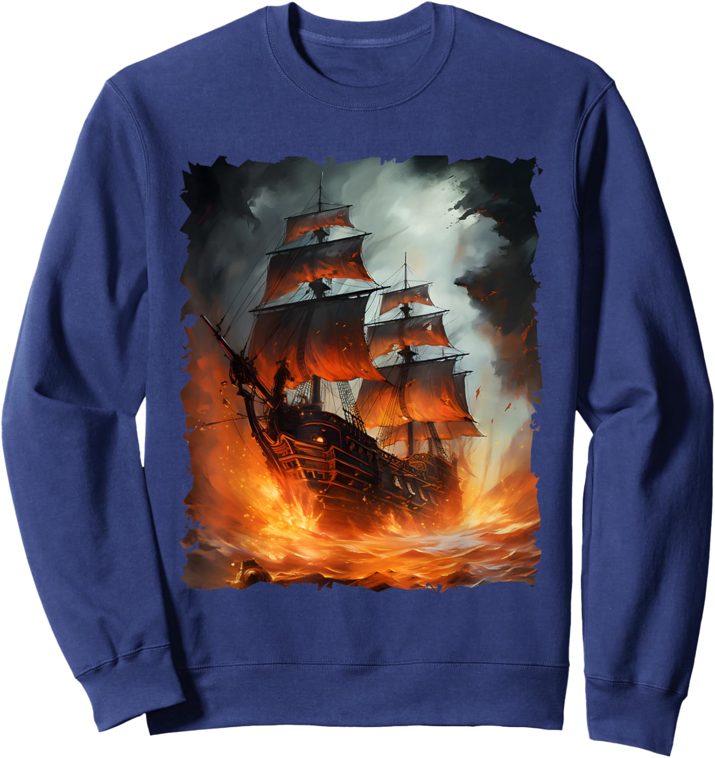 Colorful Pirate Ship Sailing Storm Ship Sails Sweatshirt - Sweatshirt | Navy