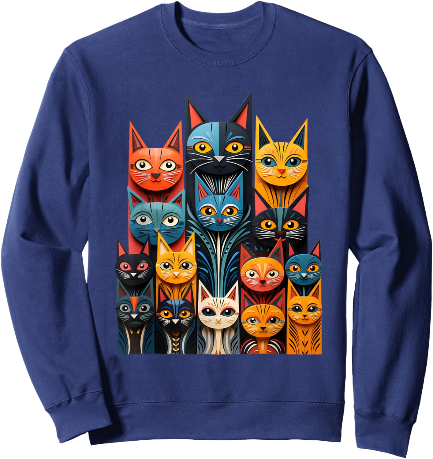 Stylized Vintage Kitten Art Lover Classic Cute Cat Sweatshirt - Sweatshirt | Navy