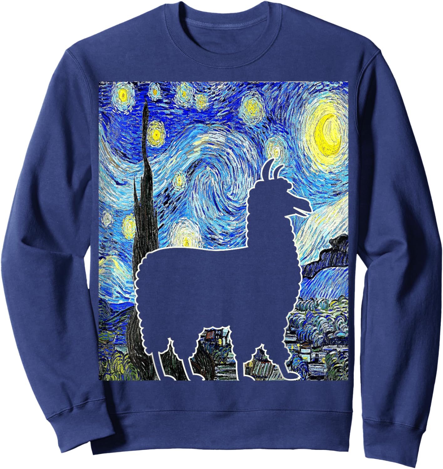 Llama Starry Night Alpaca Van Gogh Llama Painting Sweatshirt - Sweatshirt | Navy