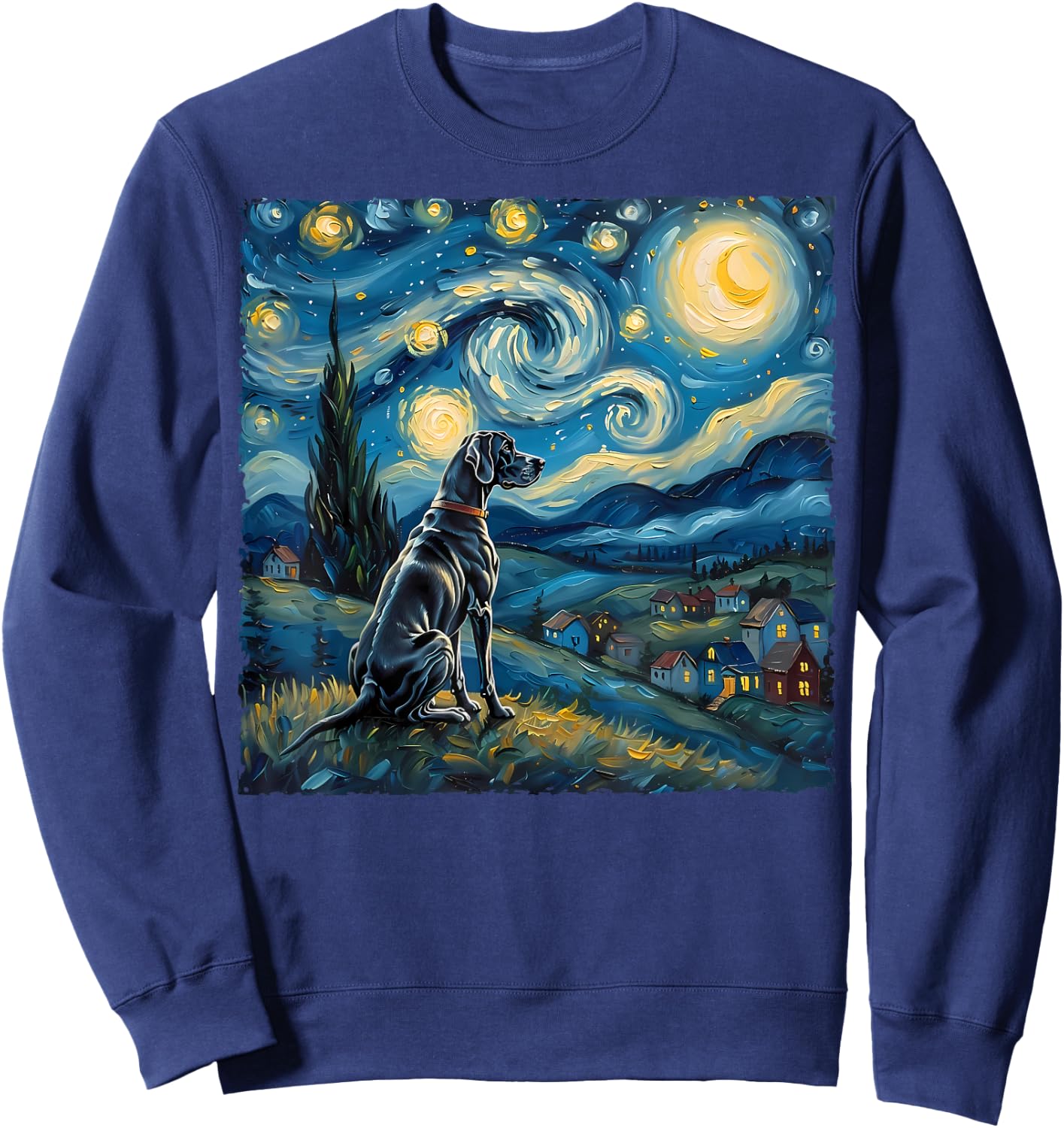 Great Dane Dog Lovers Starry Night Van Gogh Style Painting Women Girls Kids Sweatshirt - Sweatshirt | Navy