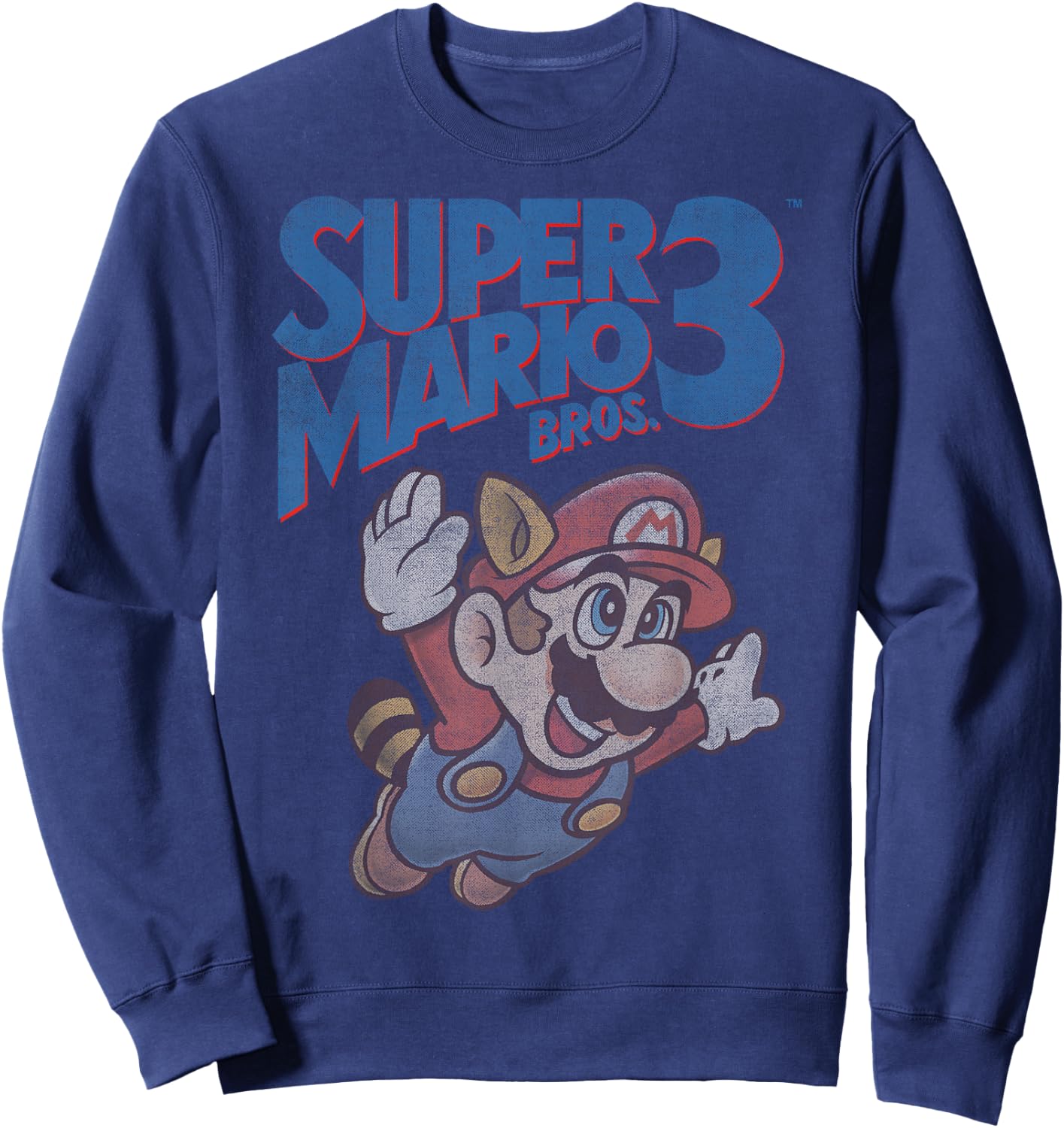 Super Mario 3 Flying Mario Vintage Distressed Poster Sweatshirt - Sweatshirt | Navy