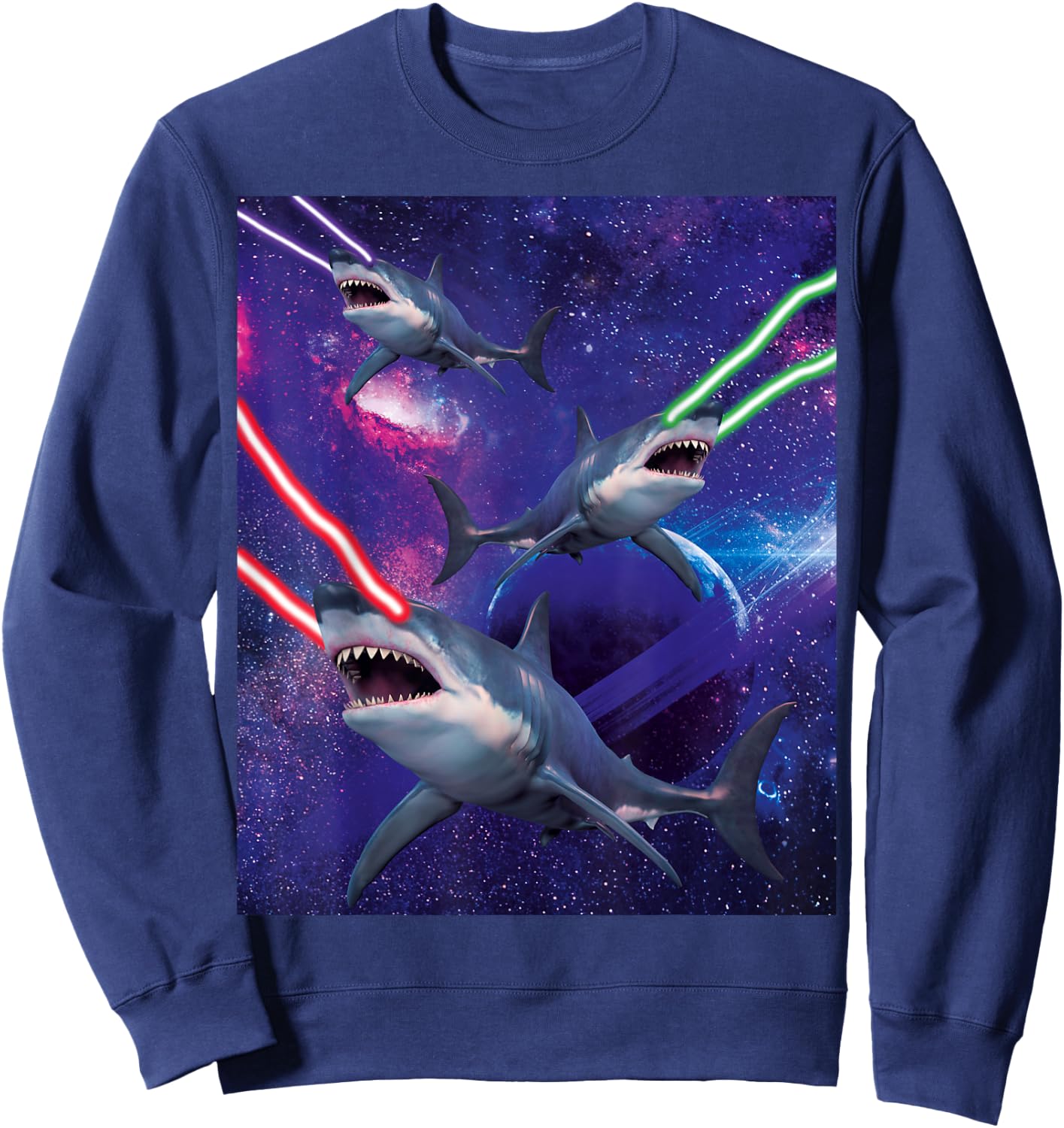 Galactic Space Sharks Attack With Lasers Funny Shark Sweatshirt - Sweatshirt | Navy