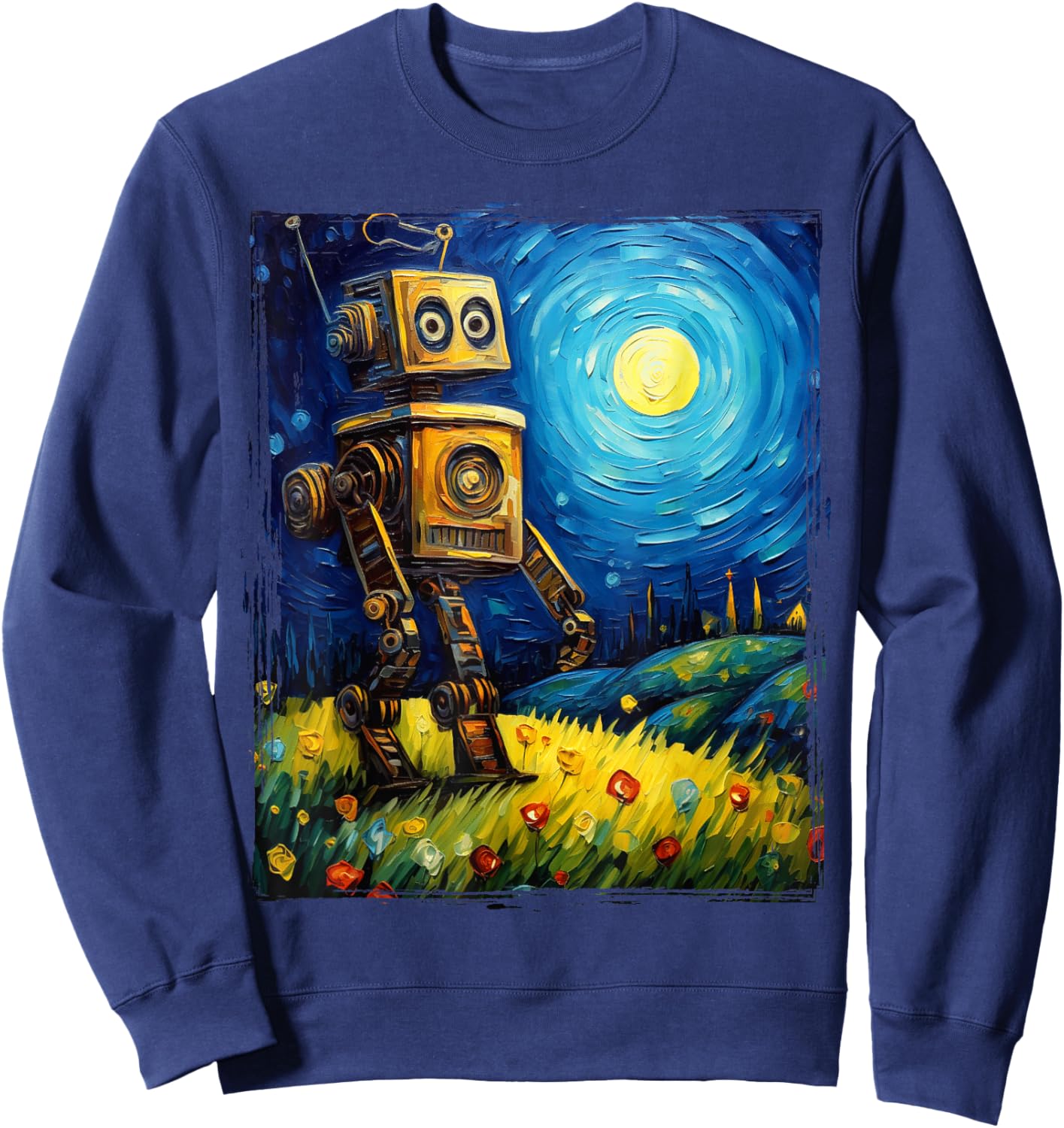 Vintage Robot Art Van Gogh Toy Robot Builder Robotics Sweatshirt - Sweatshirt | Navy