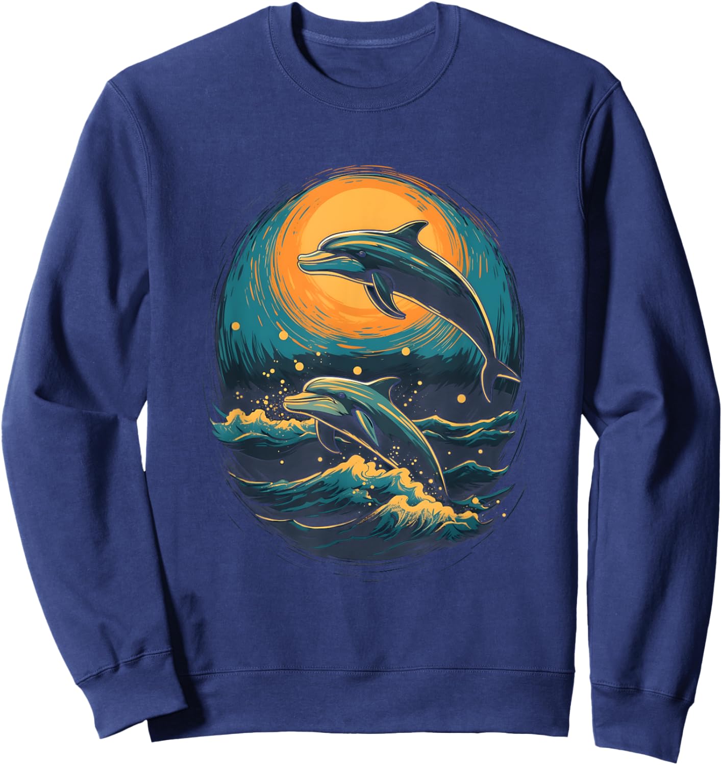 Dolphins At The Moon Parody 3 Dolphin Moon Ocean Life Sweatshirt - Sweatshirt | Navy