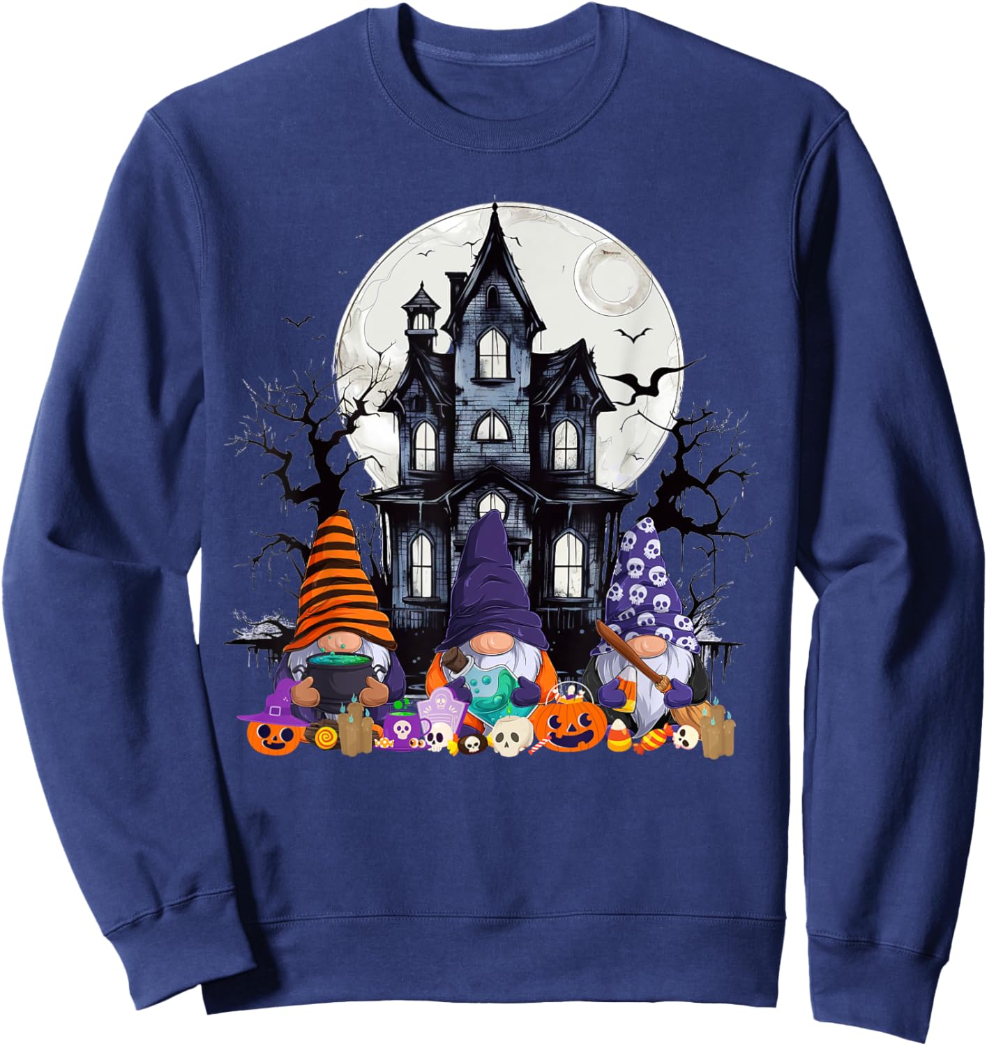 Gnome Witch Halloween Pumpkin Autumn Fall Holiday 2024 Sweatshirt - Sweatshirt | Navy