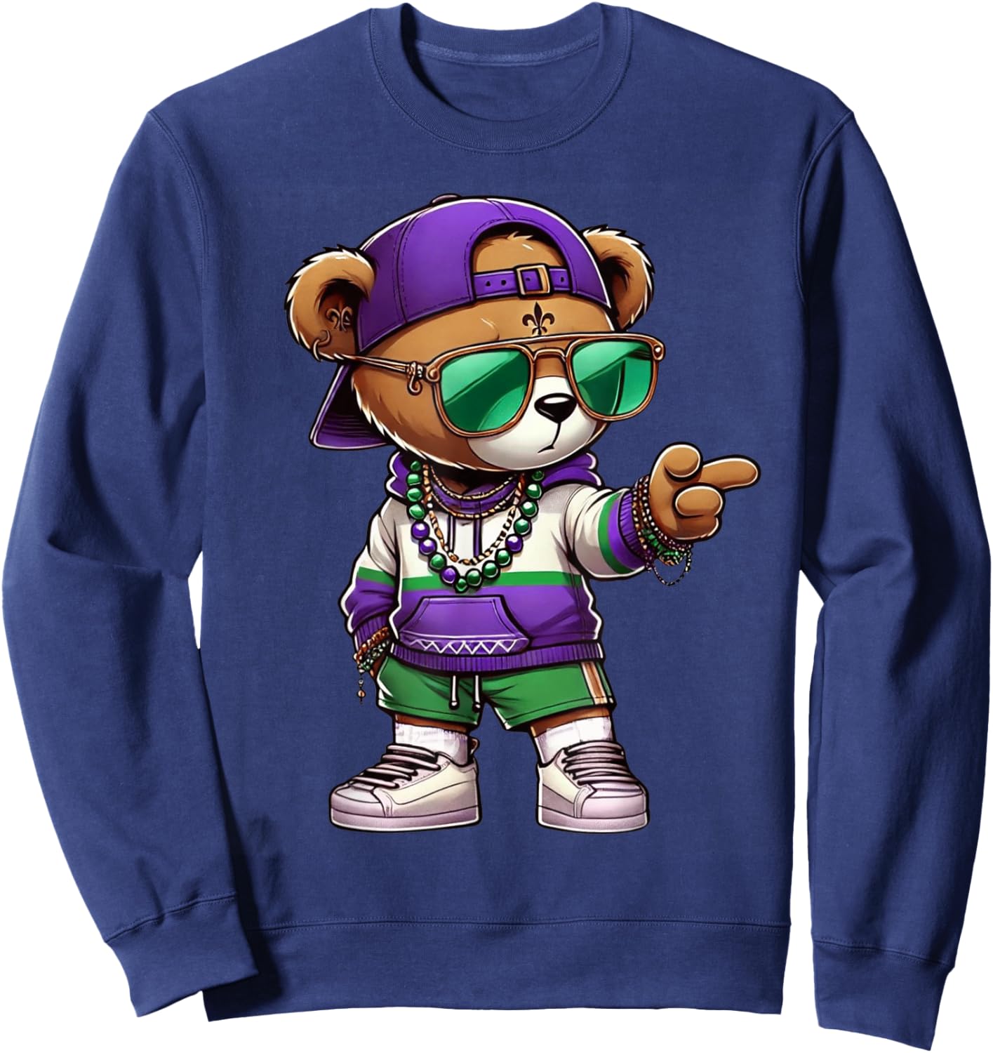 Mardi Gras Teddy Bear For Boys Men Hip Hop New Orleans Sweatshirt - Sweatshirt | Navy