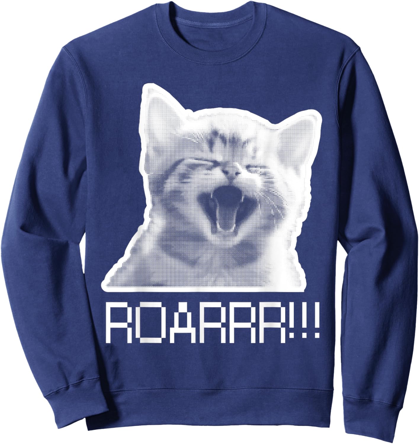 Roarr! Cute Kitten roars Cat Lover retro pixel Design funny Sweatshirt - Sweatshirt | Navy