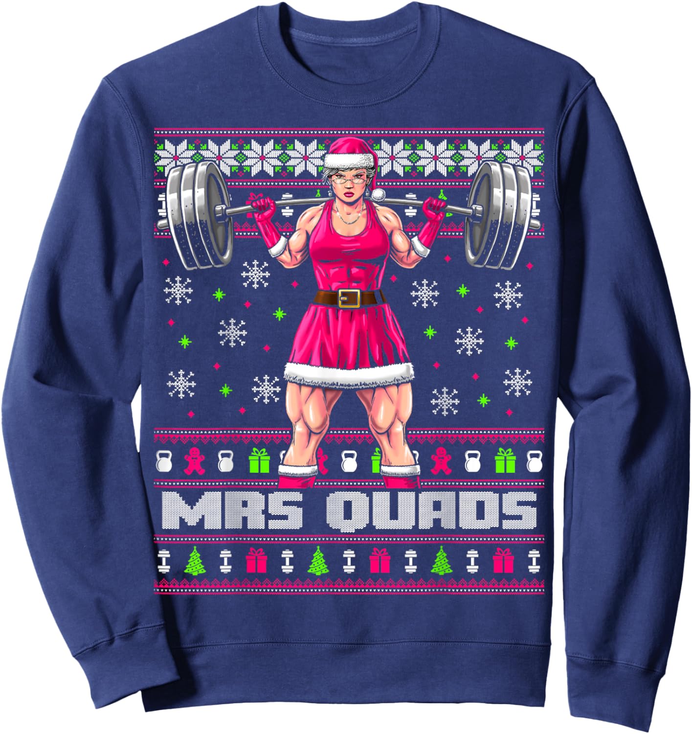 Mrs. Quads Funny Gym Ugly Christmas Sweater Women Cute Pink Sweatshirt - Sweatshirt | Navy