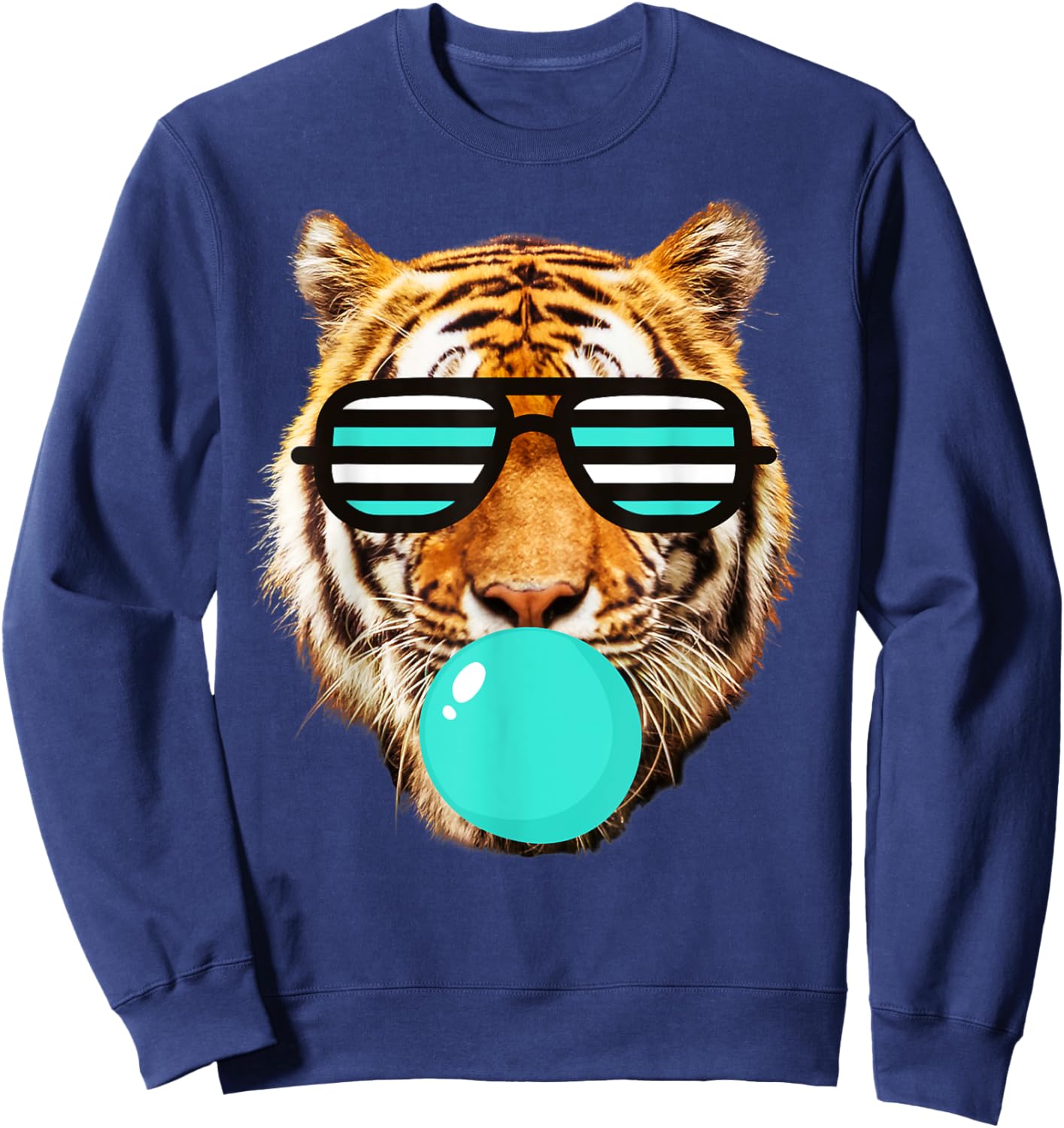 Turquoise bubble Gum tiger Stripe Cute Tiger with Sunglasses Sweatshirt - Sweatshirt | Navy
