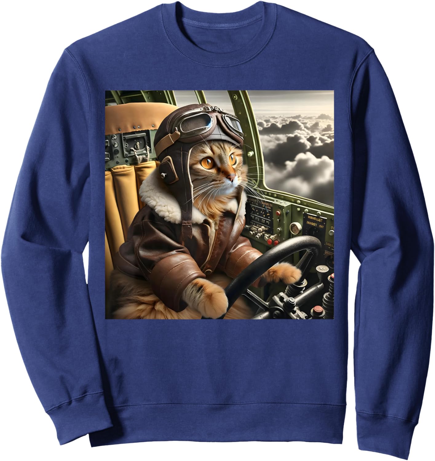 Vintage Cat Pilot - Cat pilots a cool fighter plane. Sweatshirt - Sweatshirt | Navy