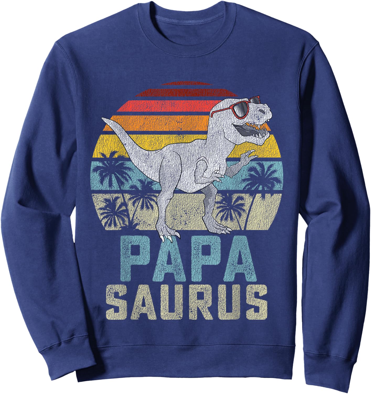 Papasaurus T Rex Dinosaur Papa Saurus Family Matching Sweatshirt - Sweatshirt | Navy