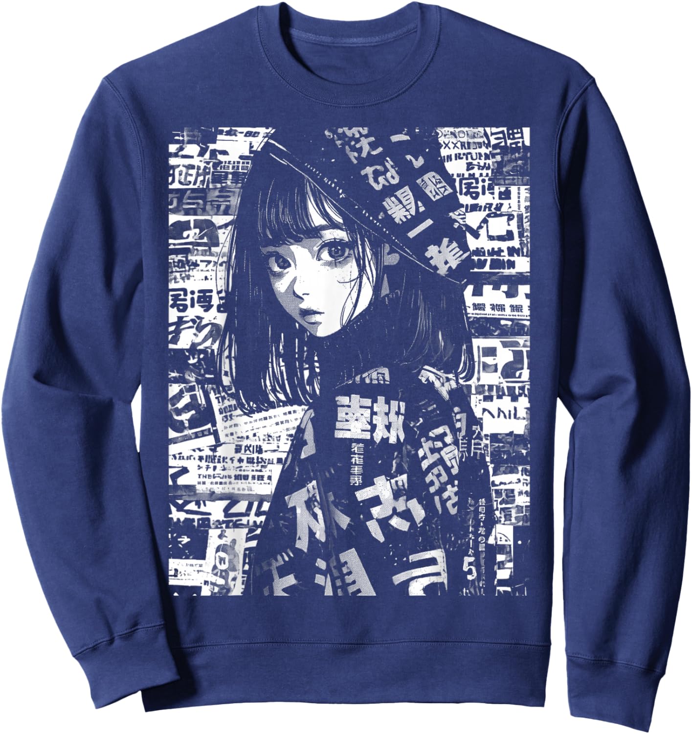 80s 90s Anime Manga Girl Kawaii Grunge Streetwear Harajuku Sweatshirt - Sweatshirt | Navy