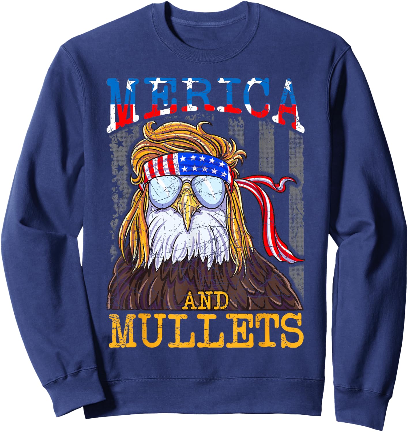 Eagle Mullet Merica Shirt, Funny Redneck Merica & Mullets Sweatshirt - Sweatshirt | Navy