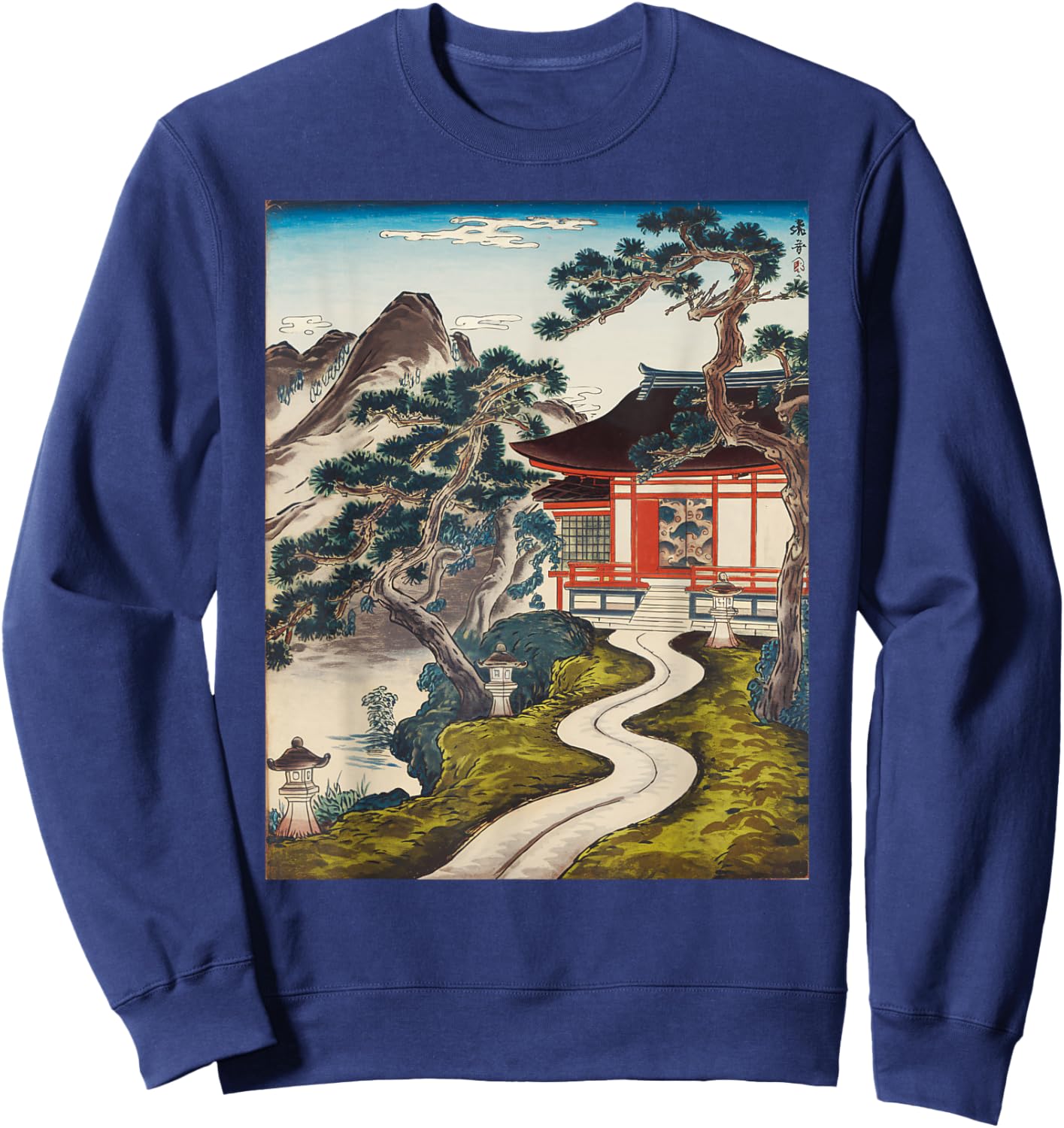 Japanese Buddhist Temple Zen Art Japanese Painting Vintage Sweatshirt - Sweatshirt | Navy