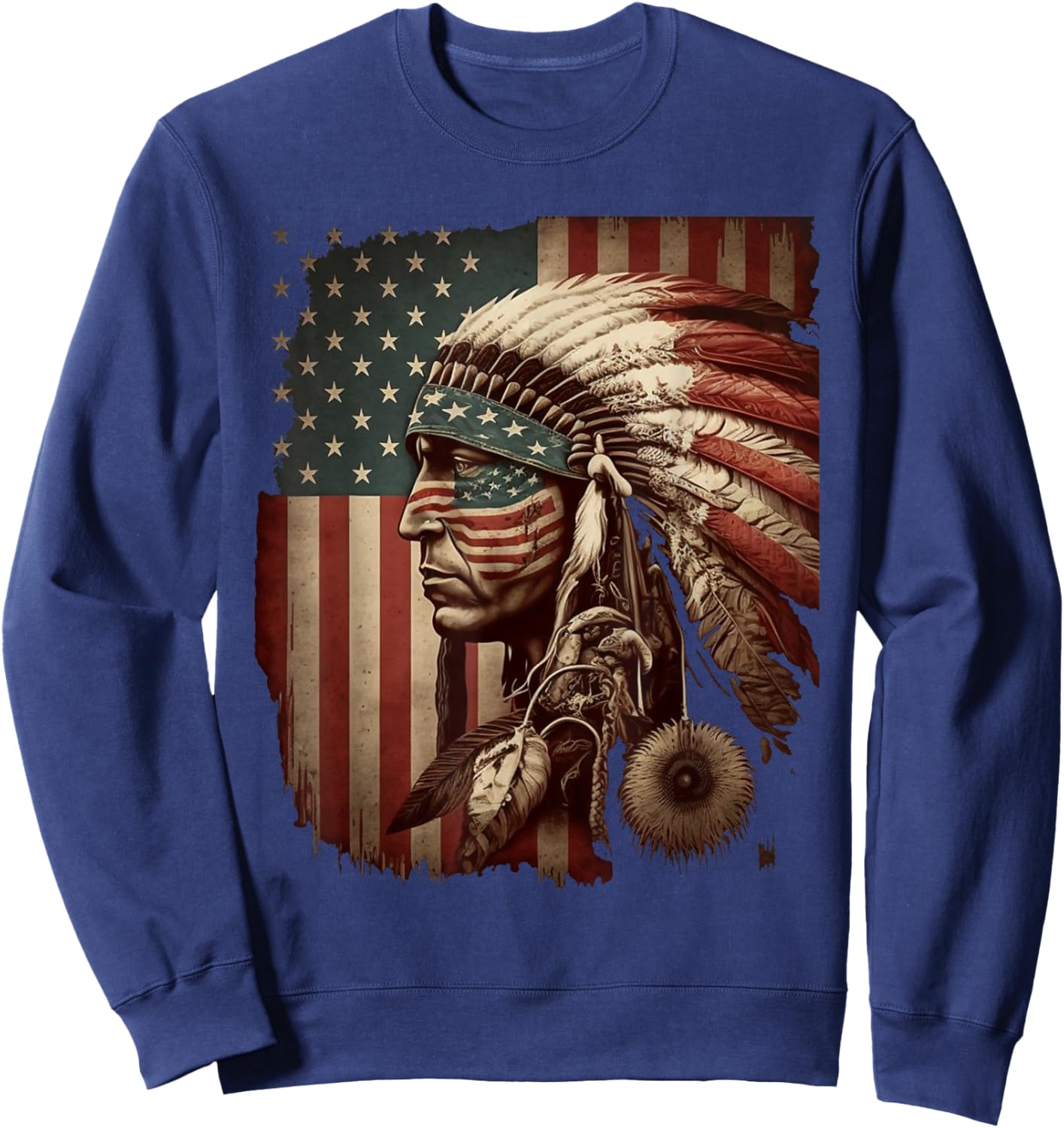 Indigenous People Tribal CG Native American Indian Chief American USA Flag Sweatshirt - Sweatshirt | Navy