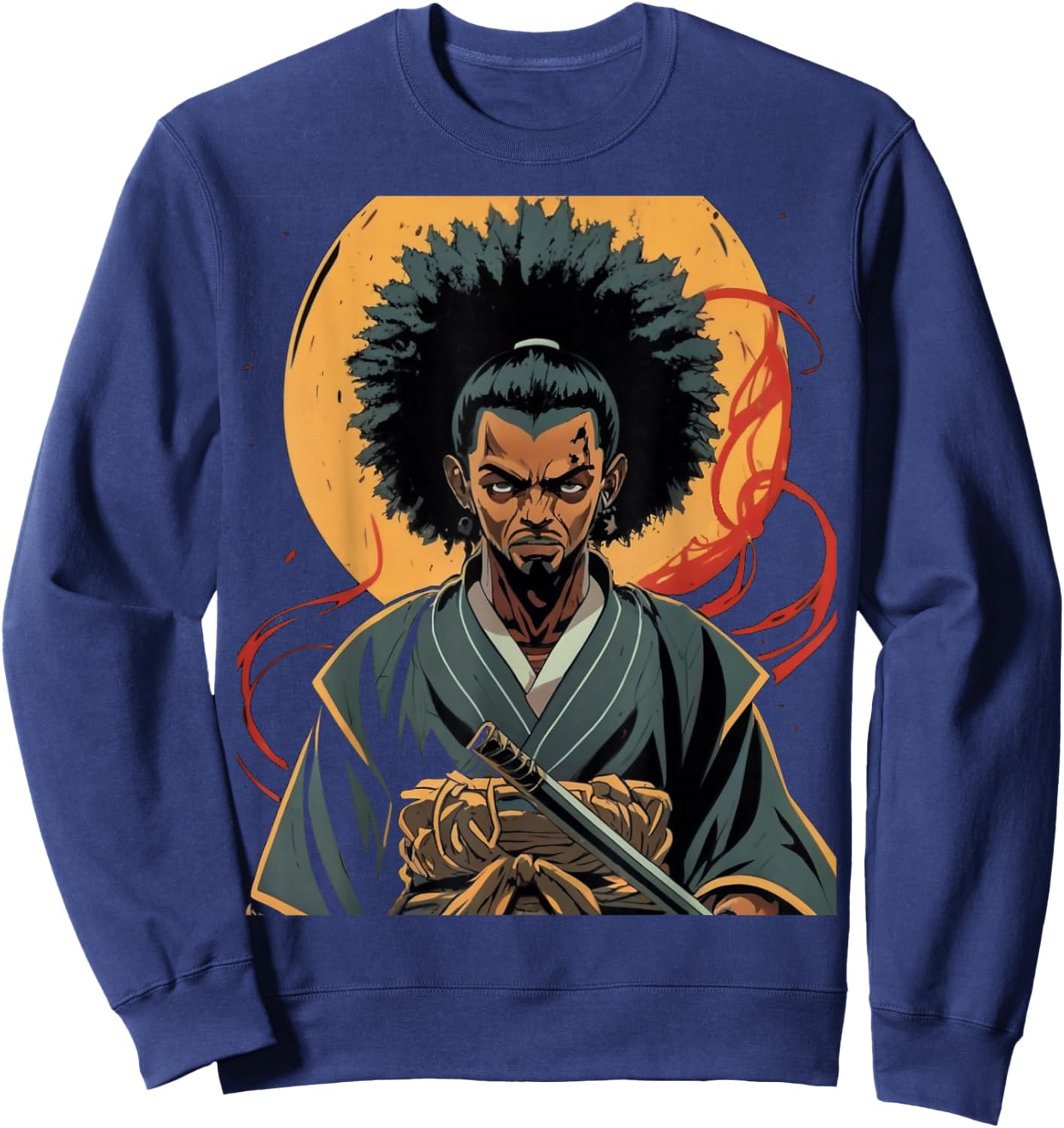 Afro American Samurai Anime Cartoon Japanese Bushido Warrior Sweatshirt - Sweatshirt | Navy