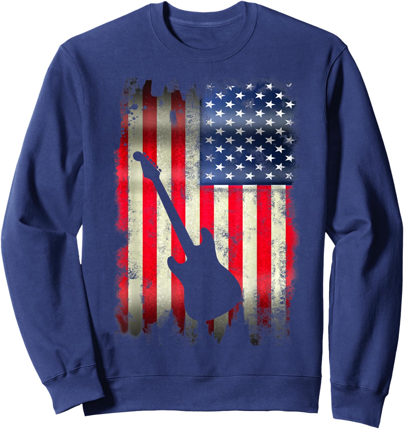 Guitarist USA American Flag 4th of July Patriotic Guitar Sweatshirt - Sweatshirt | Navy