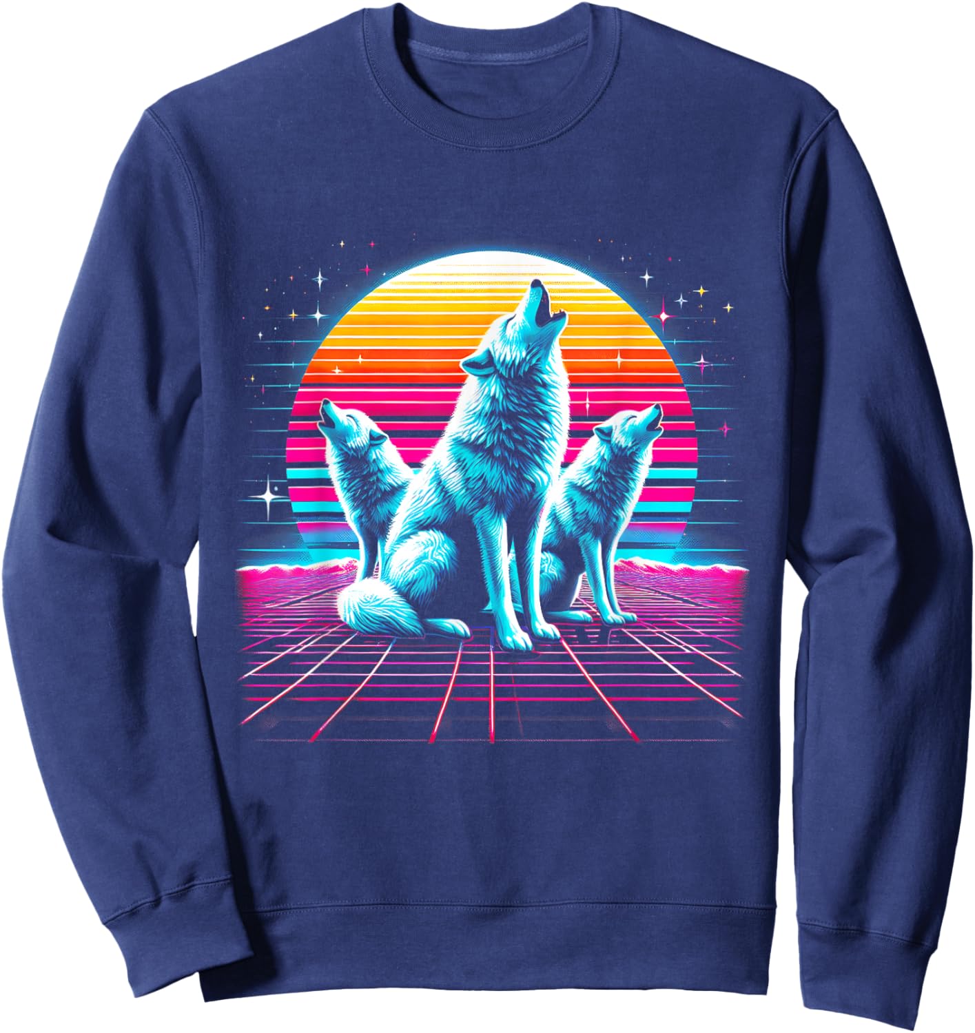 Wolf Vaporwave Sweatshirt - Sweatshirt | Navy