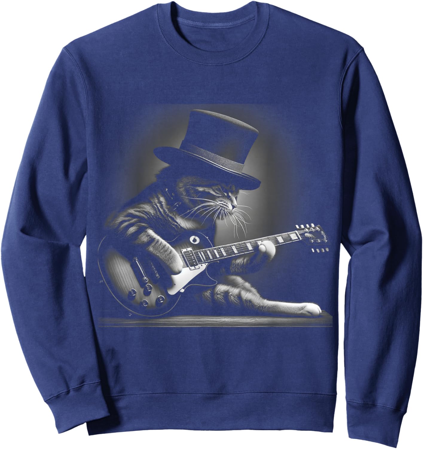 Cat Playing Guitar - Funny Rock Music Guitar Cat Sweatshirt - Sweatshirt | Navy