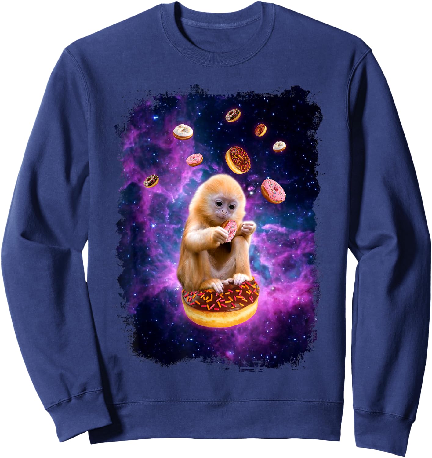 Monkey Eating Donuts in Space - Funny Animal Monkey Sweatshirt - Sweatshirt | Navy