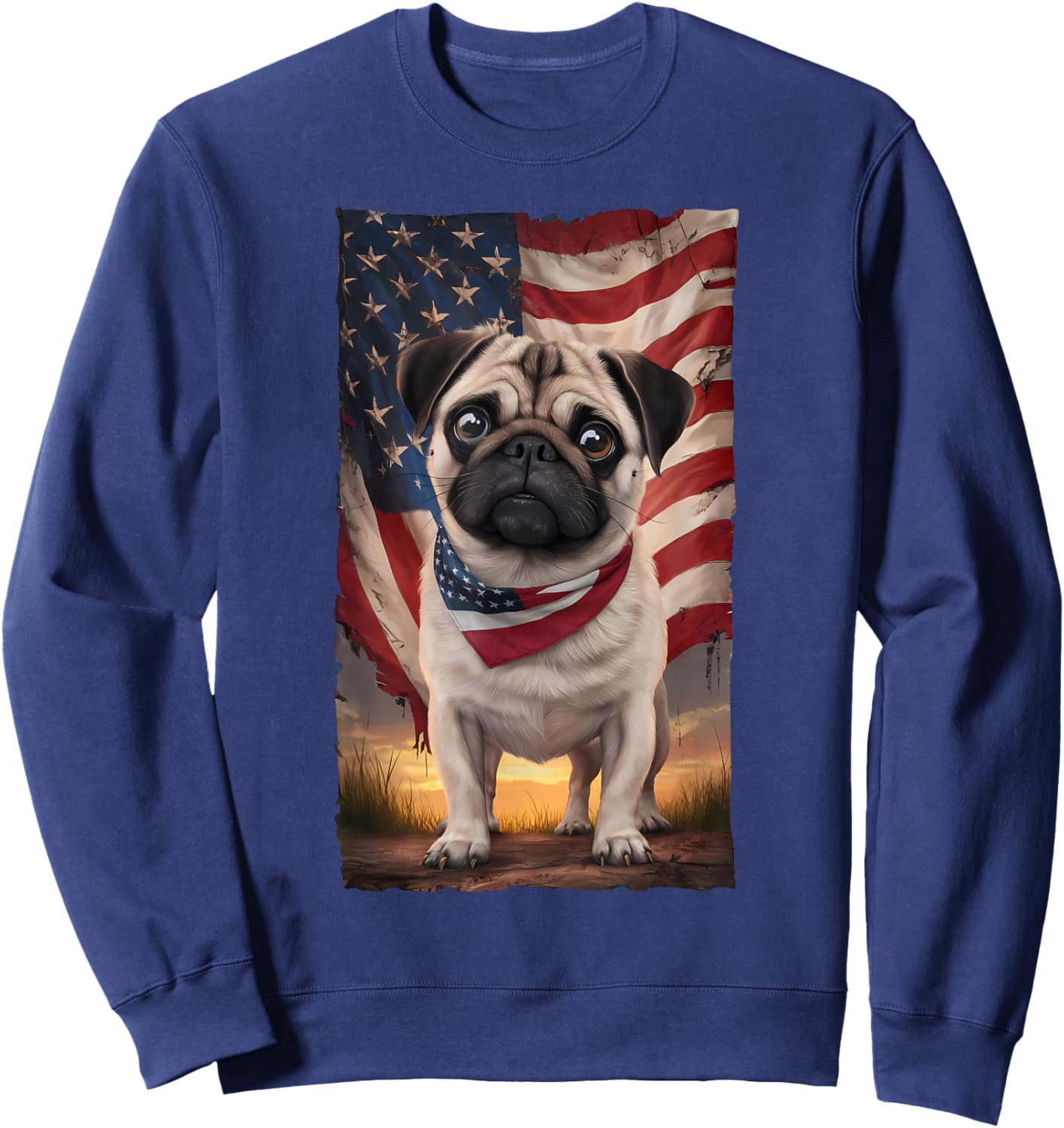 Patriotic pug American Flag Top Hat 4th of July Dog Sweatshirt - Sweatshirt | Navy