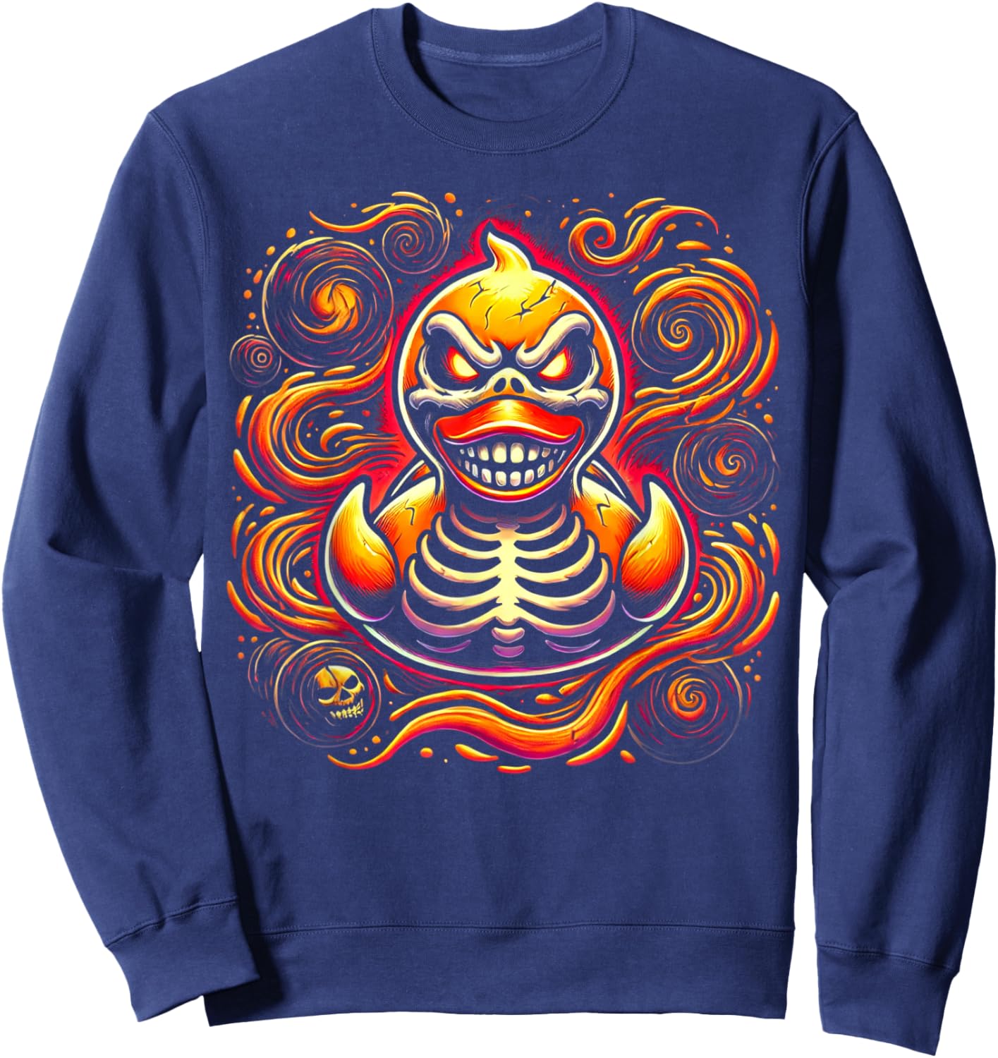 Evil Skeleton Duck Spooky Halloween Rubber Duck Art Sweatshirt - Sweatshirt | Navy
