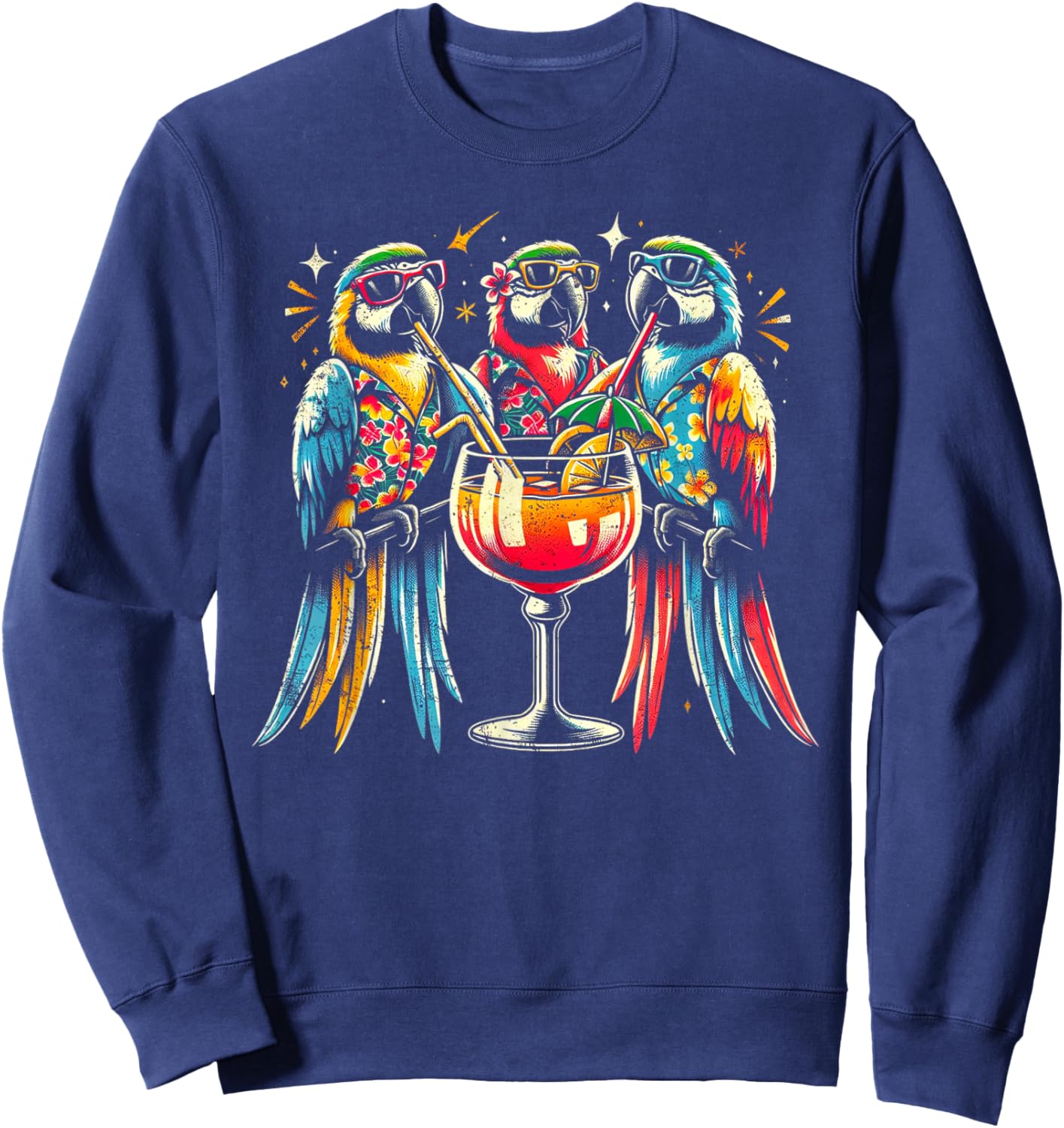 Parrots Drinking Margarita Tropical Birds Vacation Hawaiian Sweatshirt - Sweatshirt | Navy