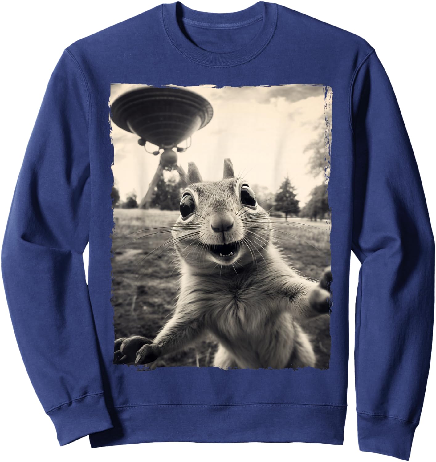 Squirrel Selfie with UFOs Squirrel Mom Funny Squirrel Lover Sweatshirt - Sweatshirt | Navy