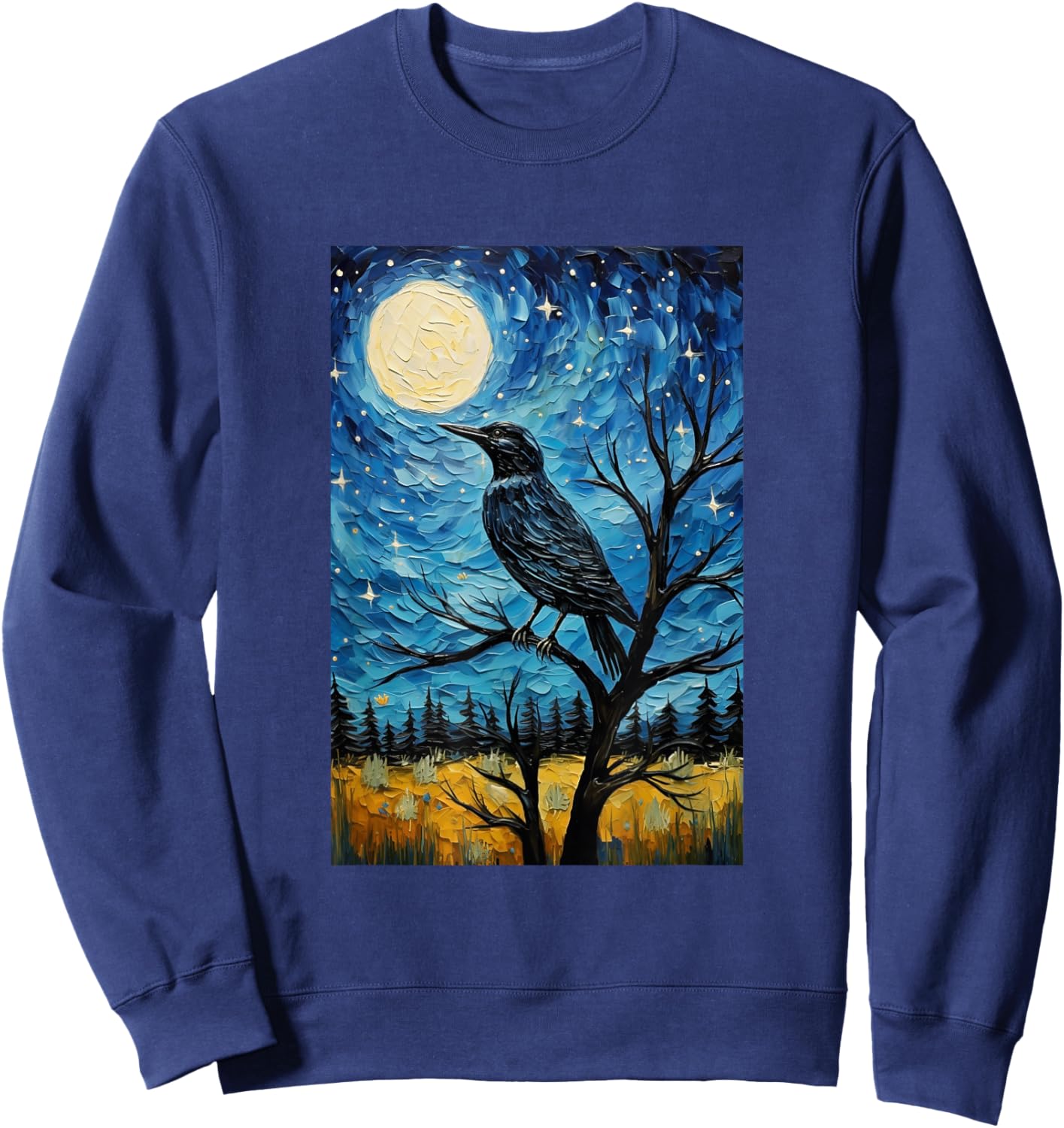 Magpie Crow Raven Bird - Van Gogh Style - Starry Night Sweatshirt - Sweatshirt | Navy