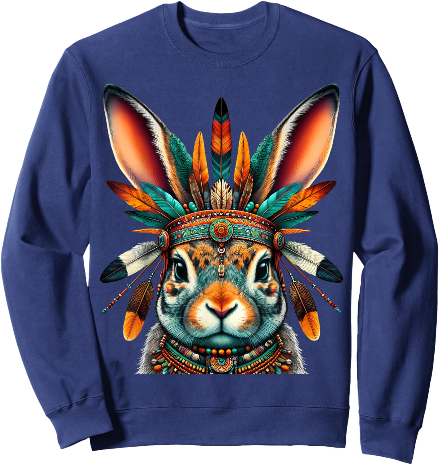 Native Indian Rabbit Native American Indian Feathers Sweatshirt - Sweatshirt | Navy