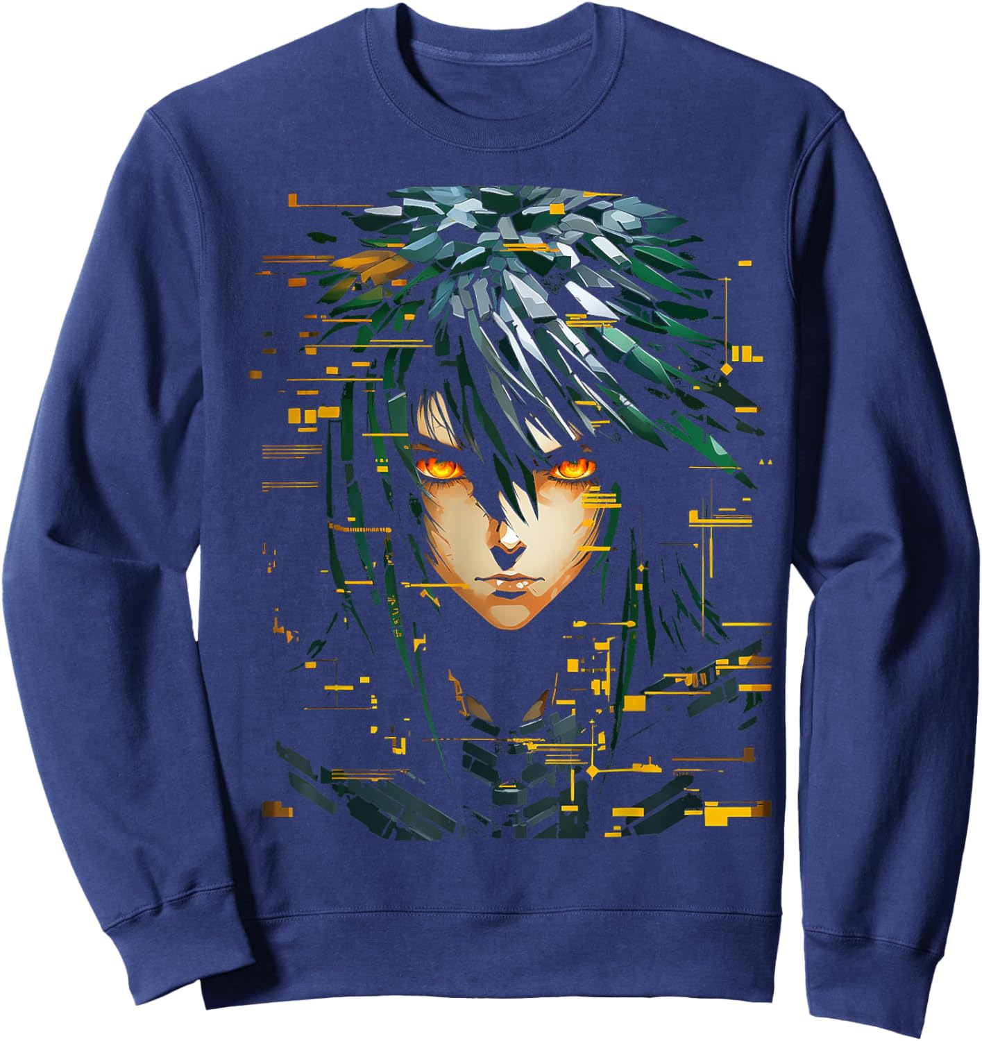 Anime Men Pixel Art Graphic Fantasy Anime Sweatshirt - Sweatshirt | Navy