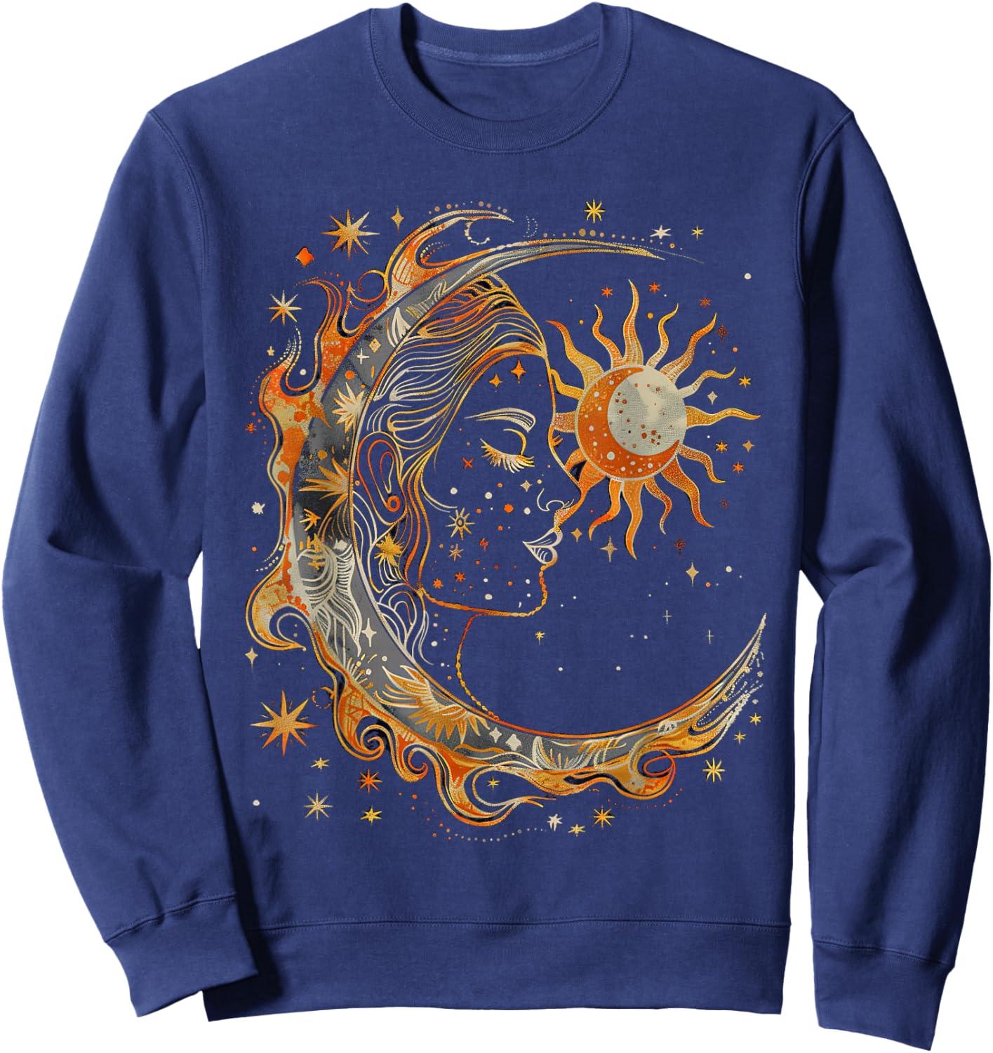 Mystic Sun and Moon Woman Mystical Flowers Aesthetic Sweatshirt - Sweatshirt | Navy