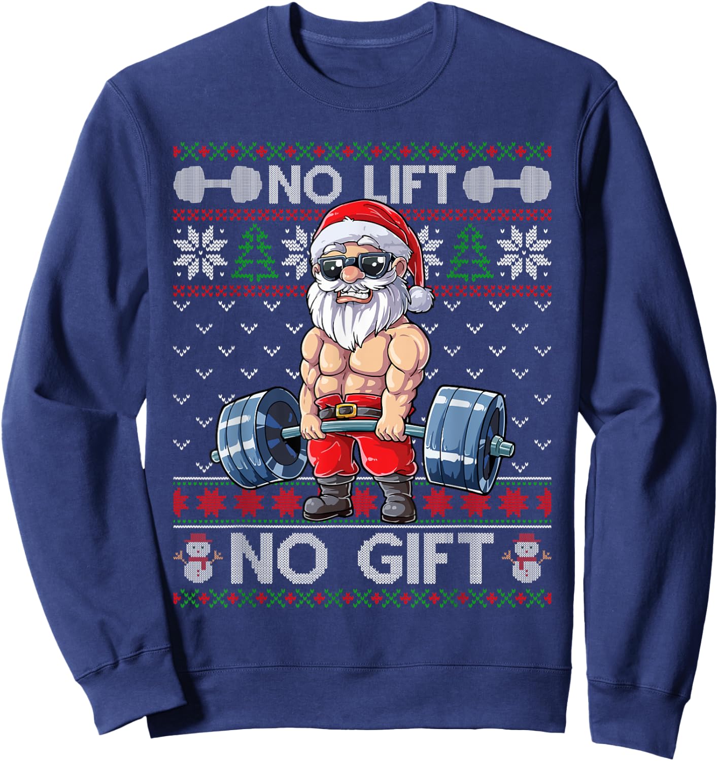 Funny Muscle Santa Lifting Christmas Ugly Christmas Sweater Sweatshirt - Sweatshirt | Navy