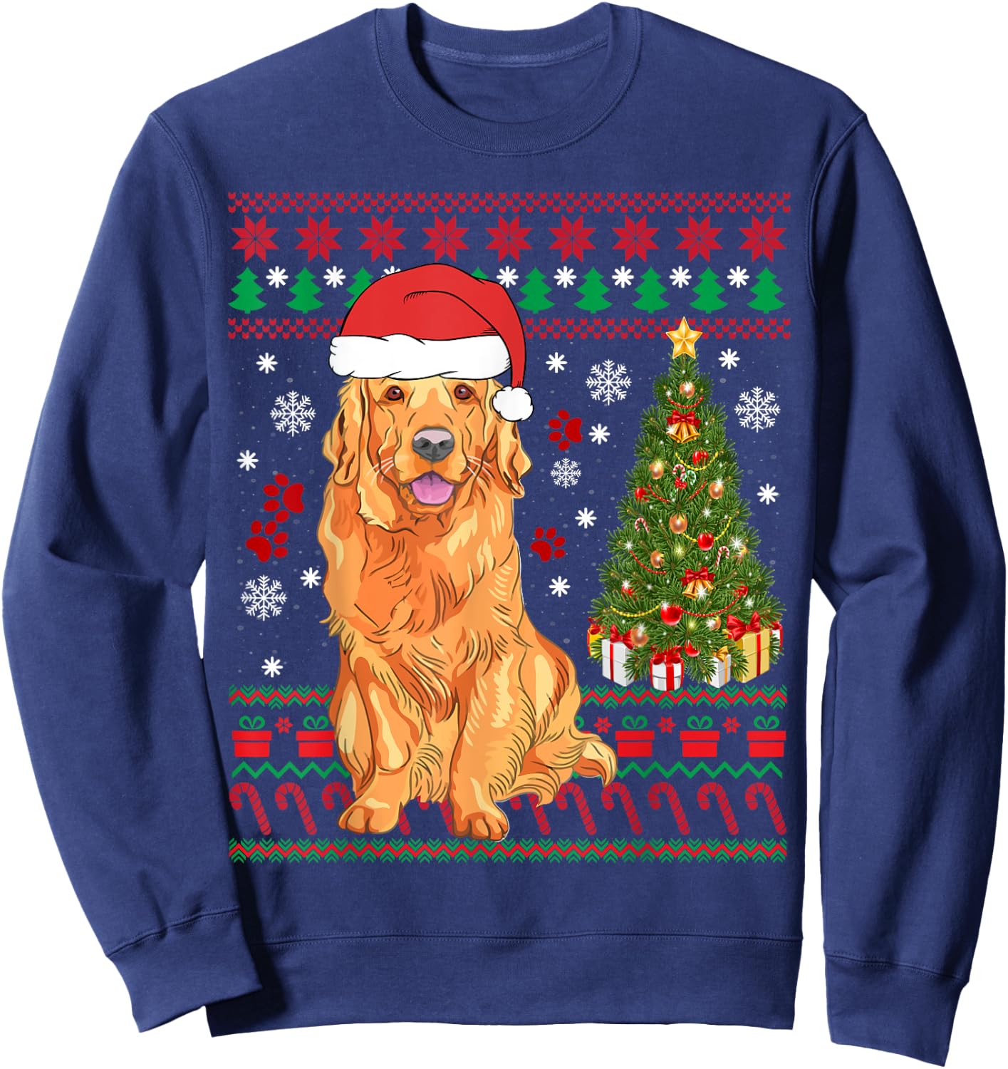 Funny Ugly Christmas Sweater Golden Retriever Christmas Sweatshirt - Sweatshirt | Navy
