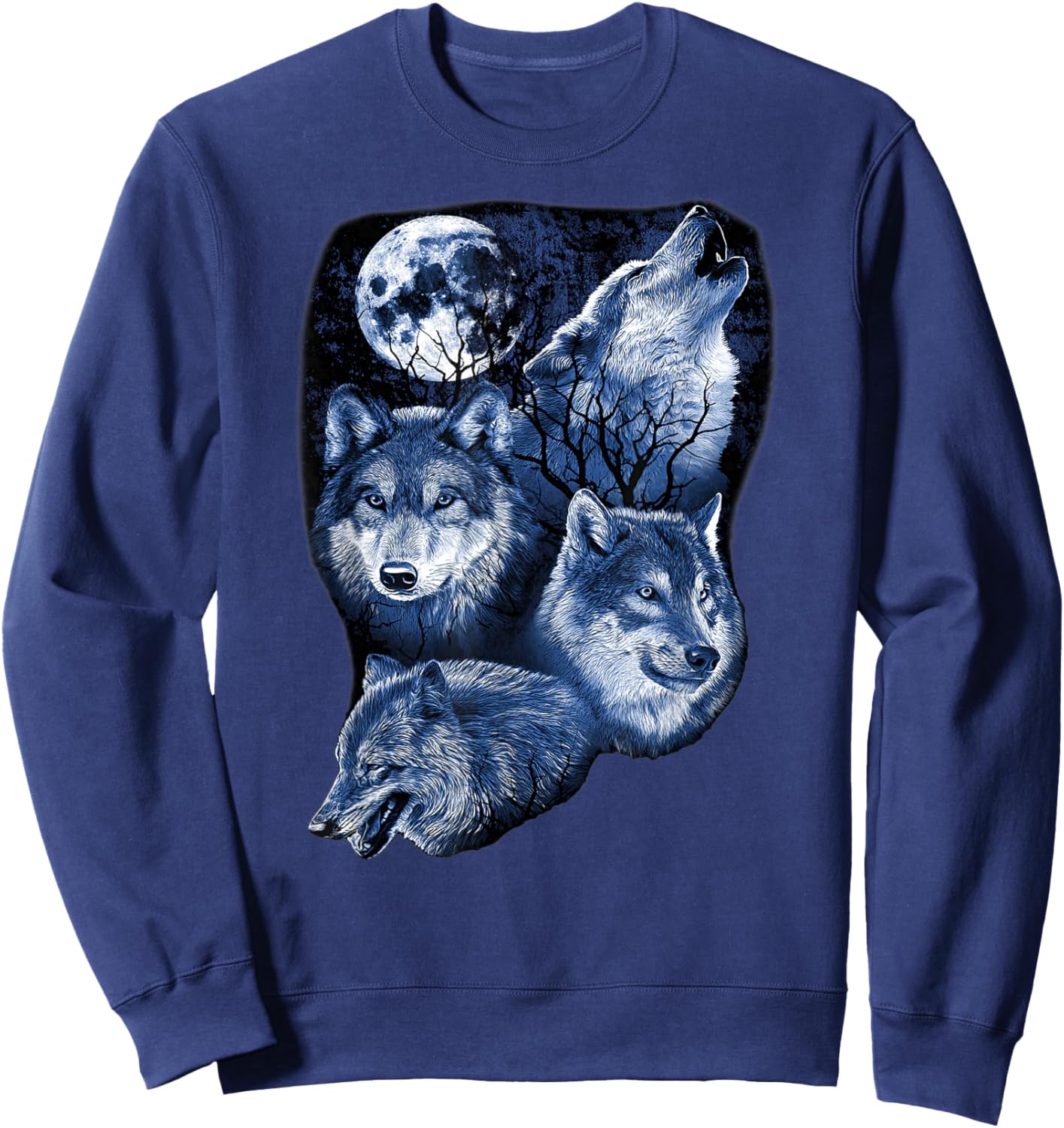Four Wolfs Howling At The Moon Wolf Lover Sweatshirt - Sweatshirt | Navy