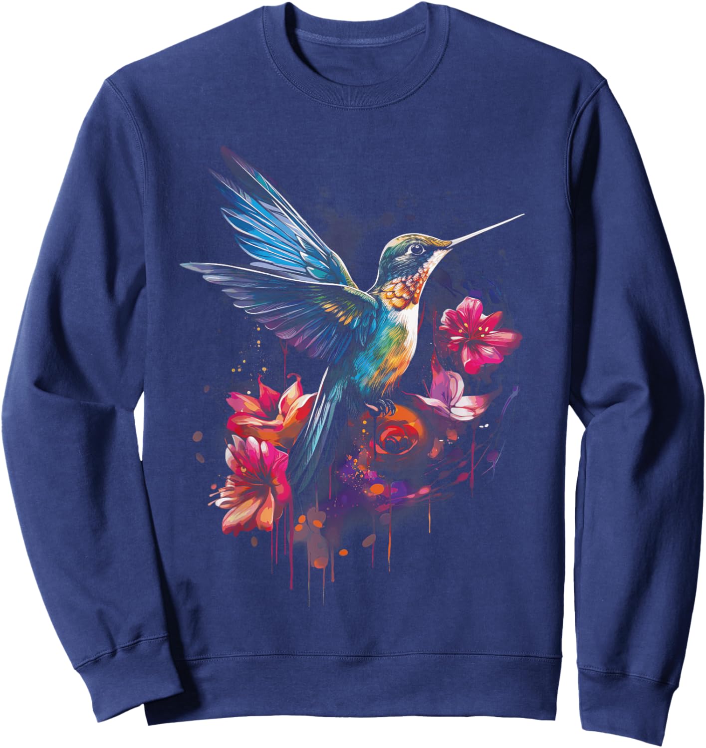 Hummingbird Floral Bird Artwork Sweatshirt - Sweatshirt | Navy