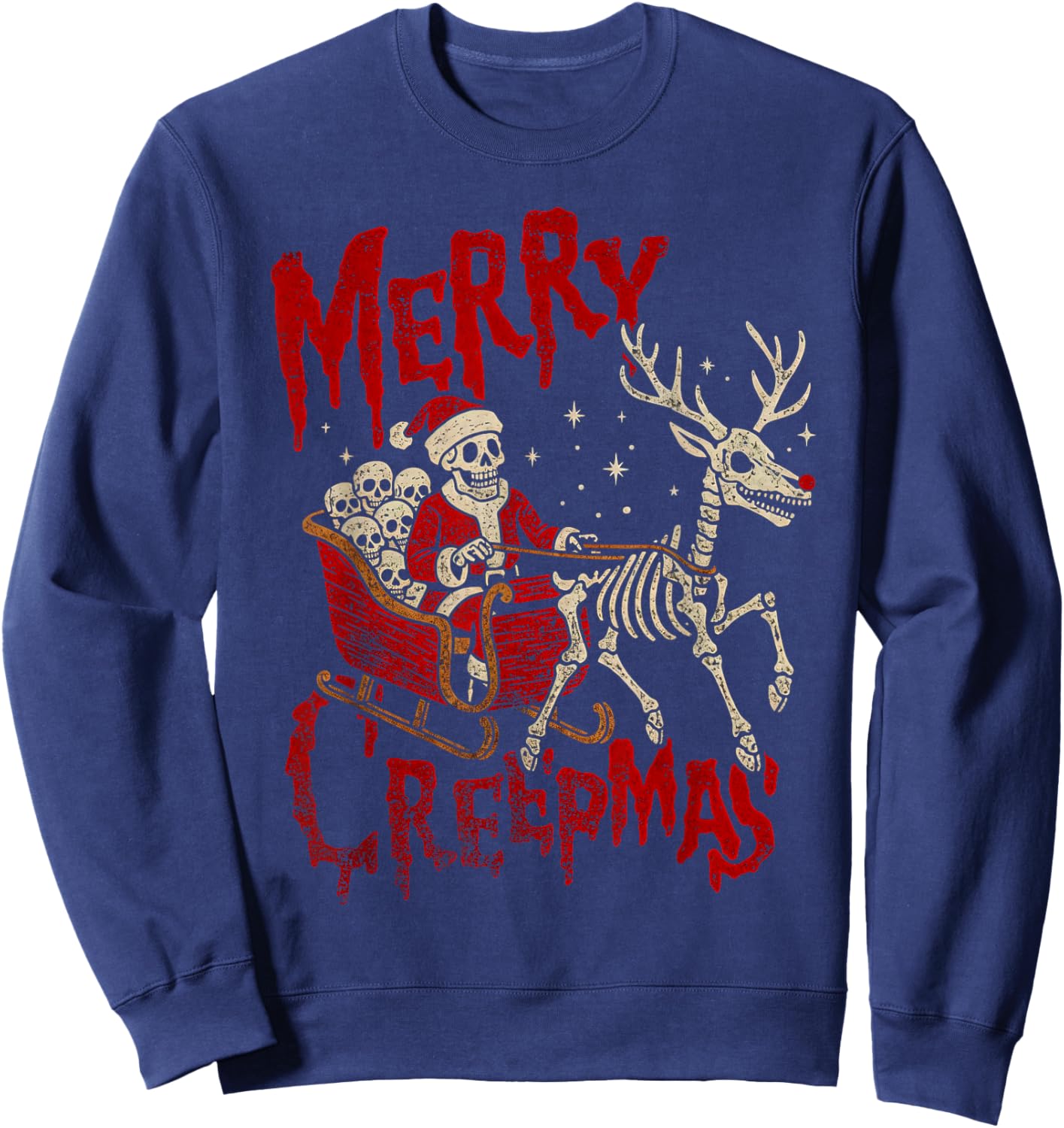 Merry Creepmas Skeleton Creepy Christmas Goth Holiday Pajama Sweatshirt - Sweatshirt | Navy