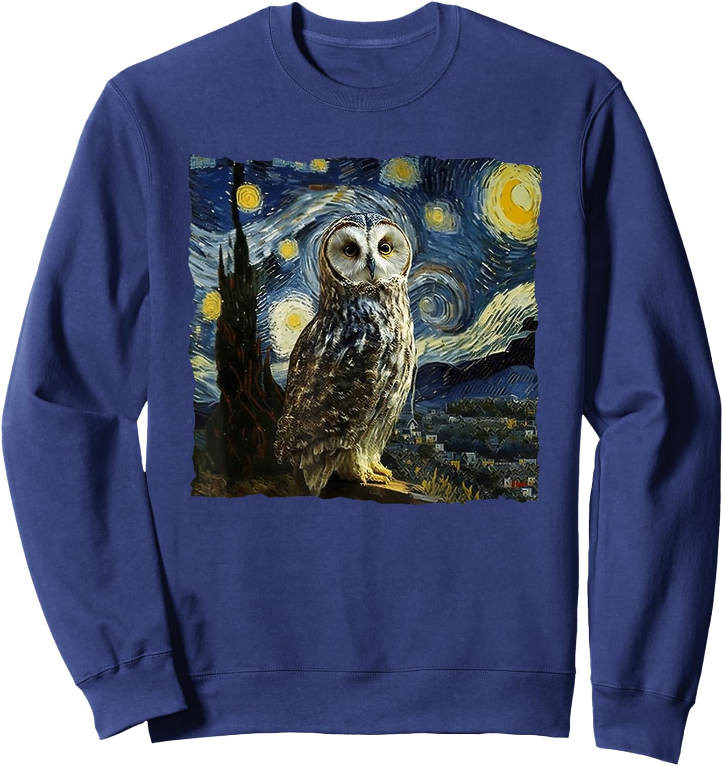 Owl Starry Night Van Gogh Painting Moon Owls Owl Lover Sweatshirt - Sweatshirt | Navy
